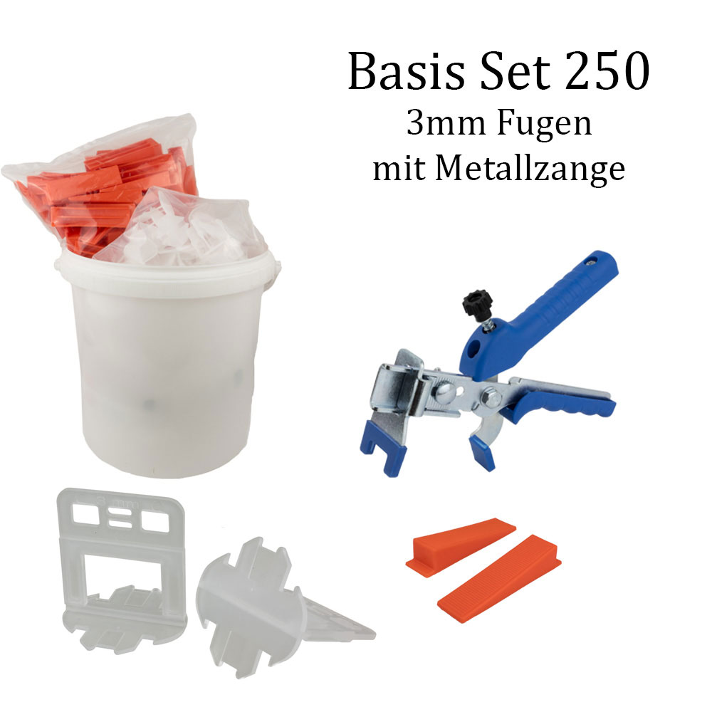 Nivelliersystem 3 mm Basis-Set 250 Laschen u. 250 Keile + Metallzange Nivelliersystem 3 mm Basis-Set 250 Laschen u. 250 Keile + Metallzange