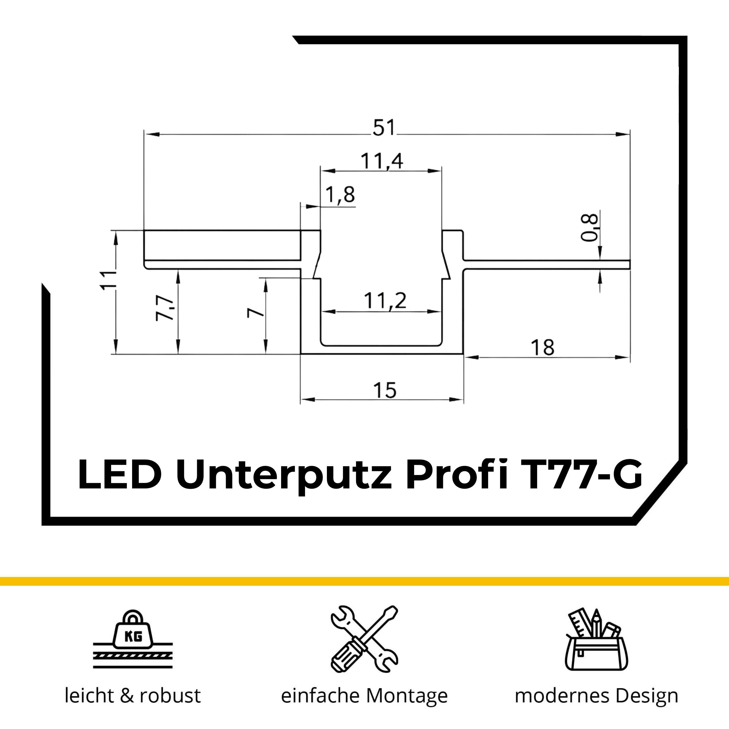 T77 LED Alu Unterputz Profil Trockenbau 11mm silber 2m opal
