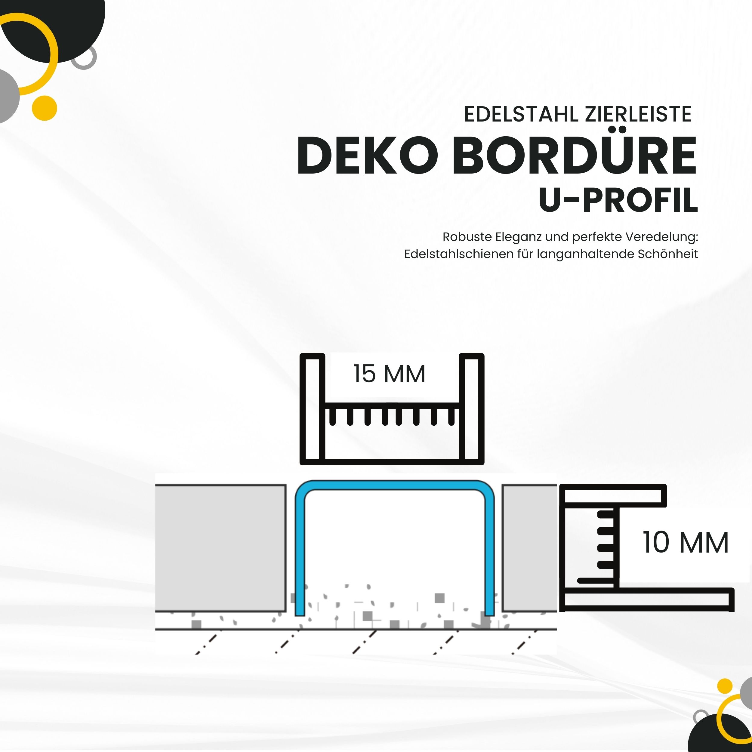 U Profil Edelstahlschiene Bordüre Fliesenschiene Edelstahl V2A L250cm 15mm U Profil Edelstahlschiene Bordüre Fliesenschiene Edelstahl V2A L250cm 15mm