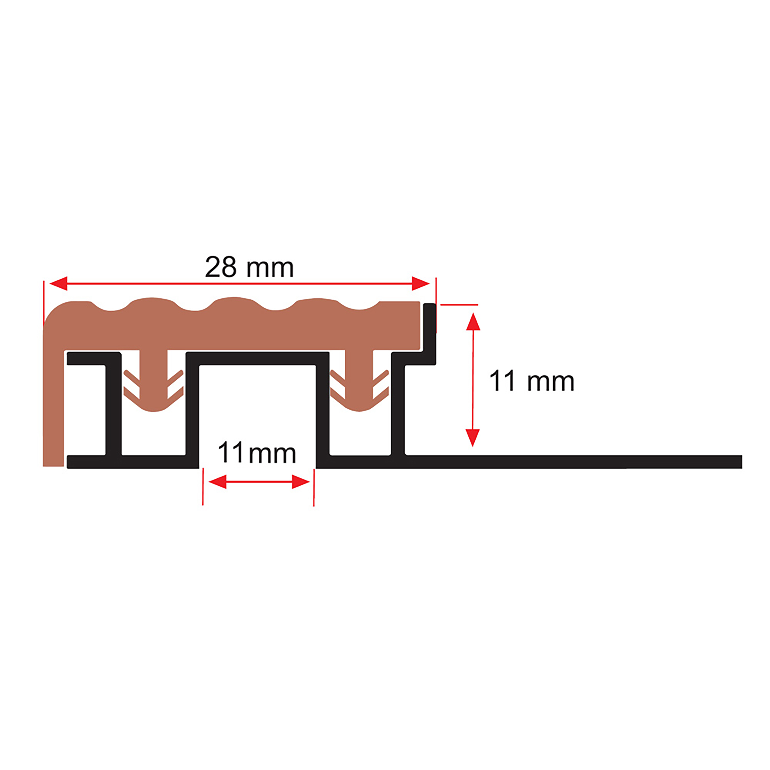 Alu Stufenprofil Fliesenschiene mit 26mm PVC-Einlage L250cm H10mm schwarz