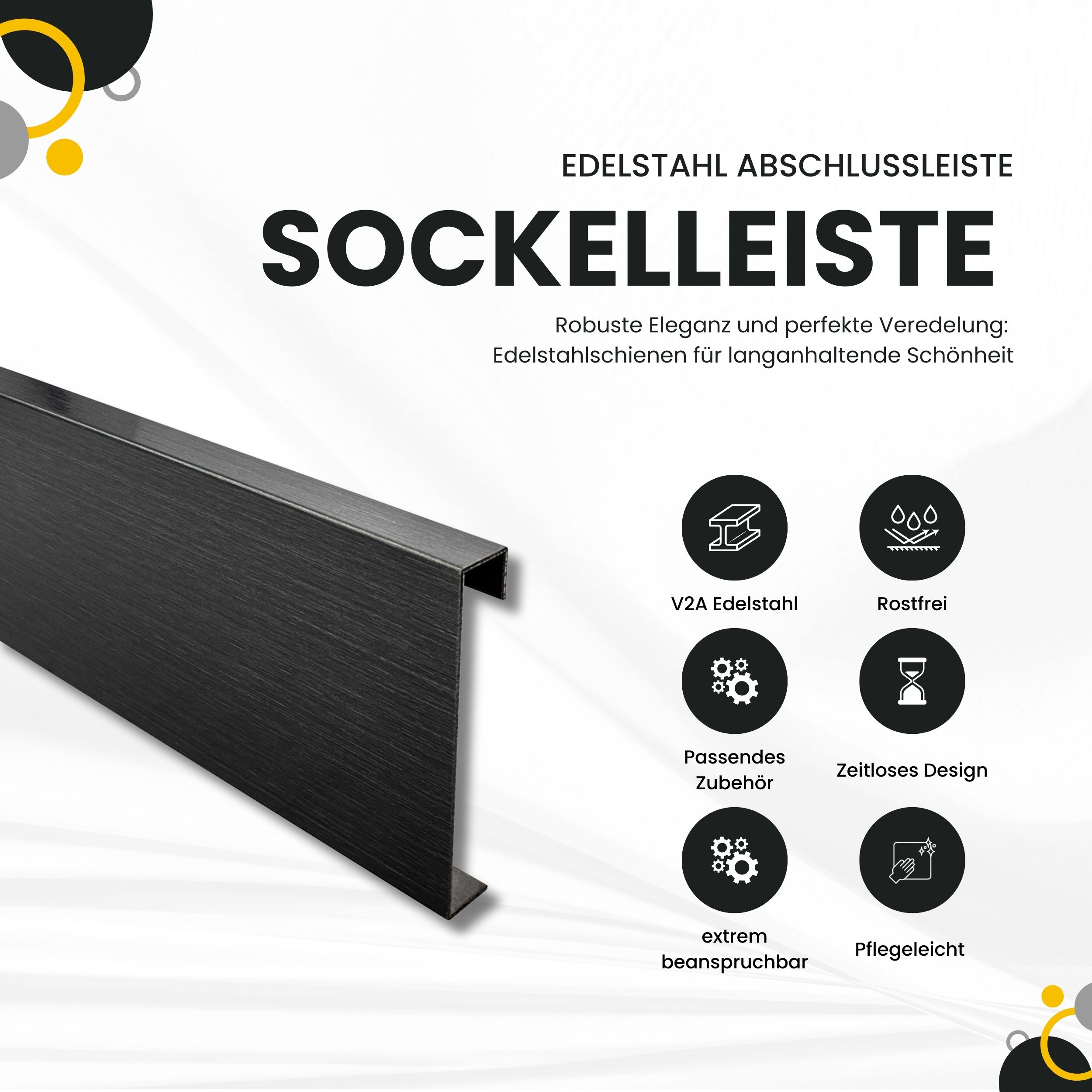 Sockelleiste Edelstahl Fußbodenleisten V2A L250cm 60mm schwarz anthrazit gebürstet Profil 2,5m