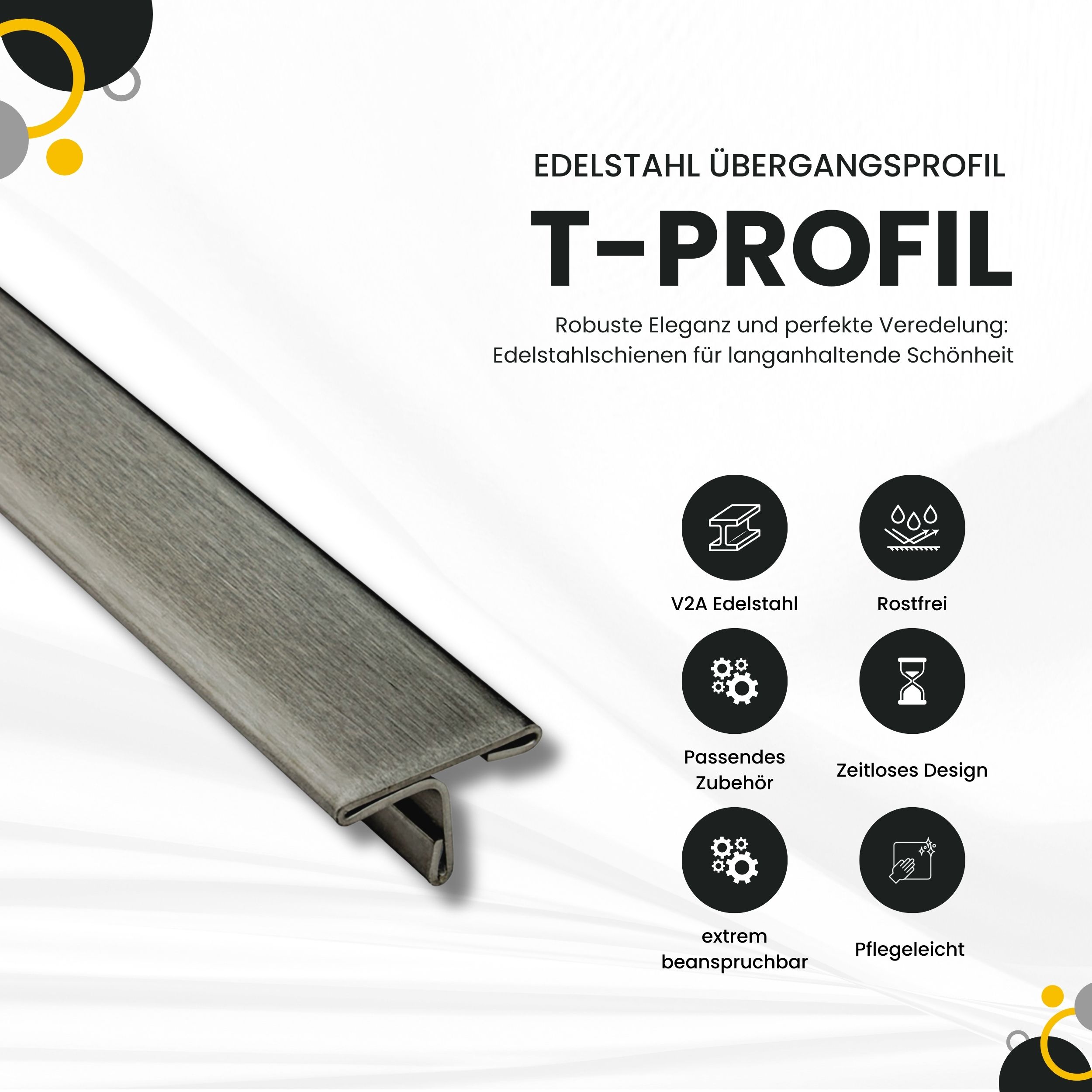 T-Profil Edelstahl Schiene Übergangsprofil V2A L250cm 15mm gebürstet