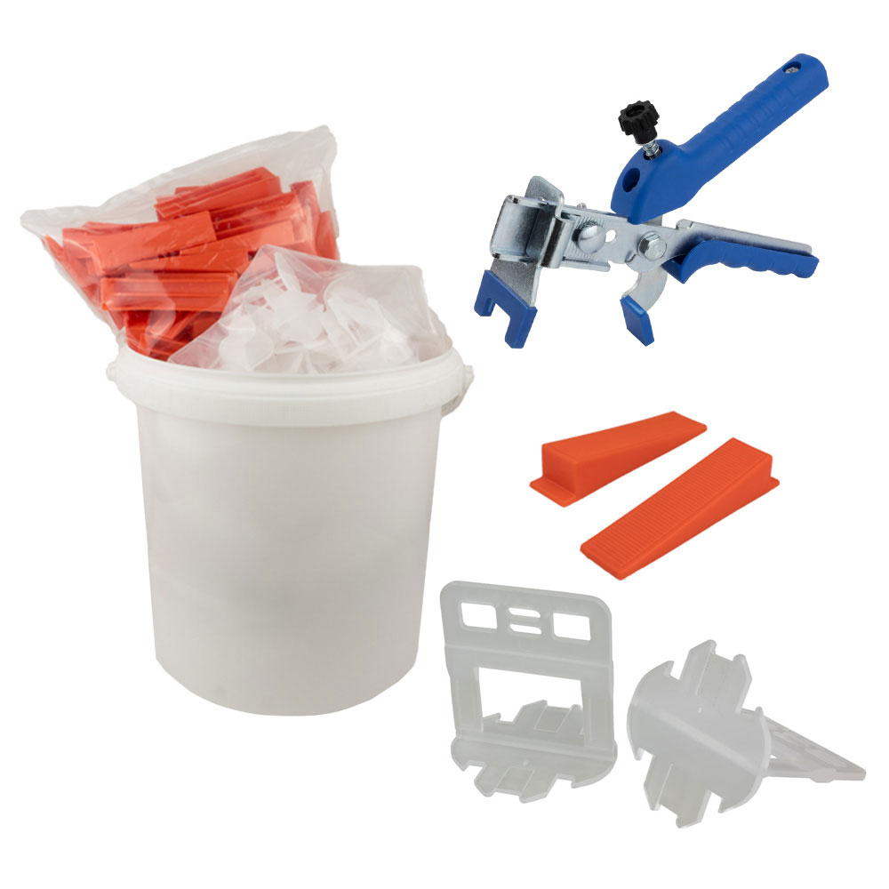 Nivelliersystem 0,5 mm Basis-Set 100 Laschen + 100 Keile + Metallzange Nivelliersystem 0,5 mm Basis-Set 250 Laschen + 250 Keile + Metallzange