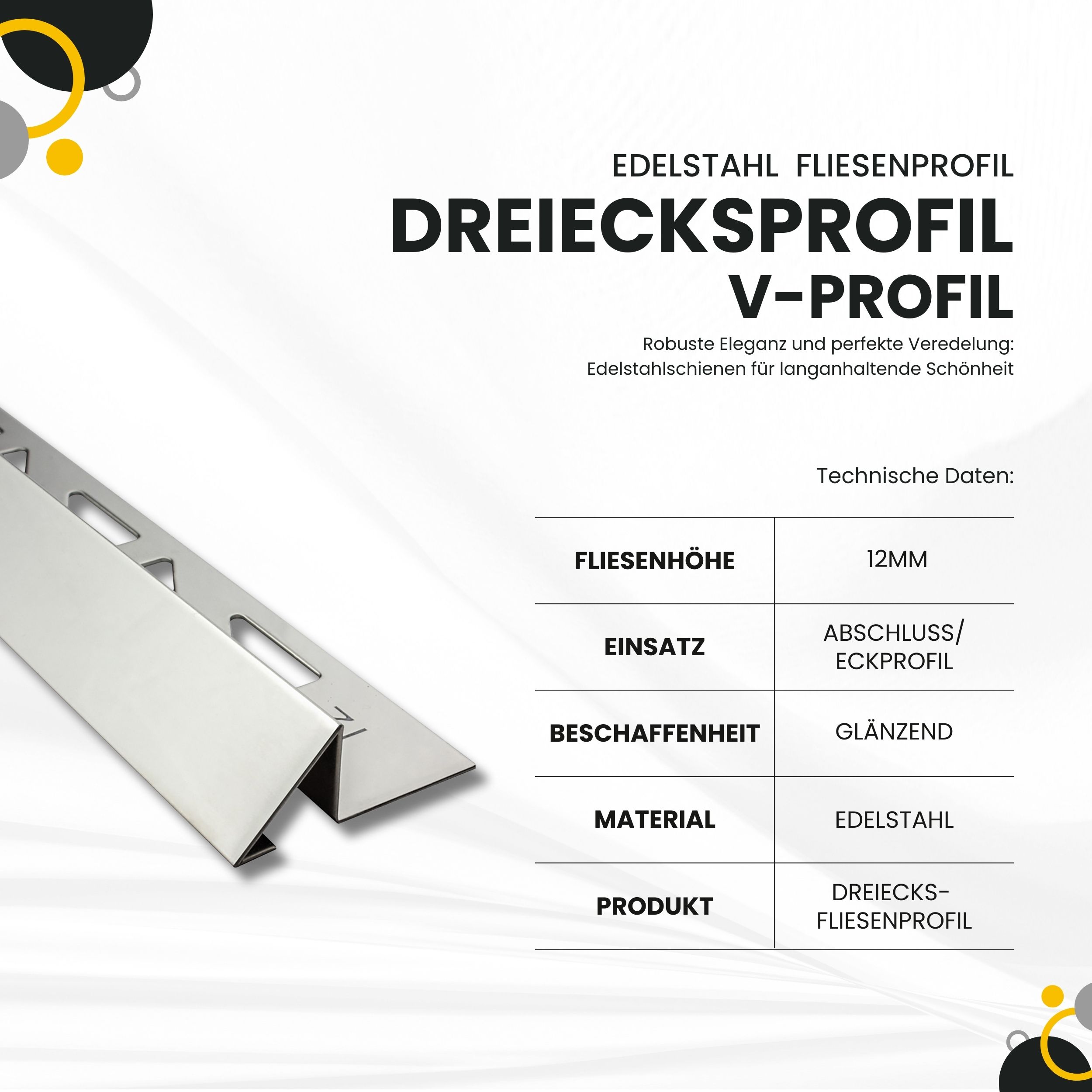 Dreiecksprofil V-Profil Edelstahlschiene Edelstahl V2A L250cm H12mm glänzend