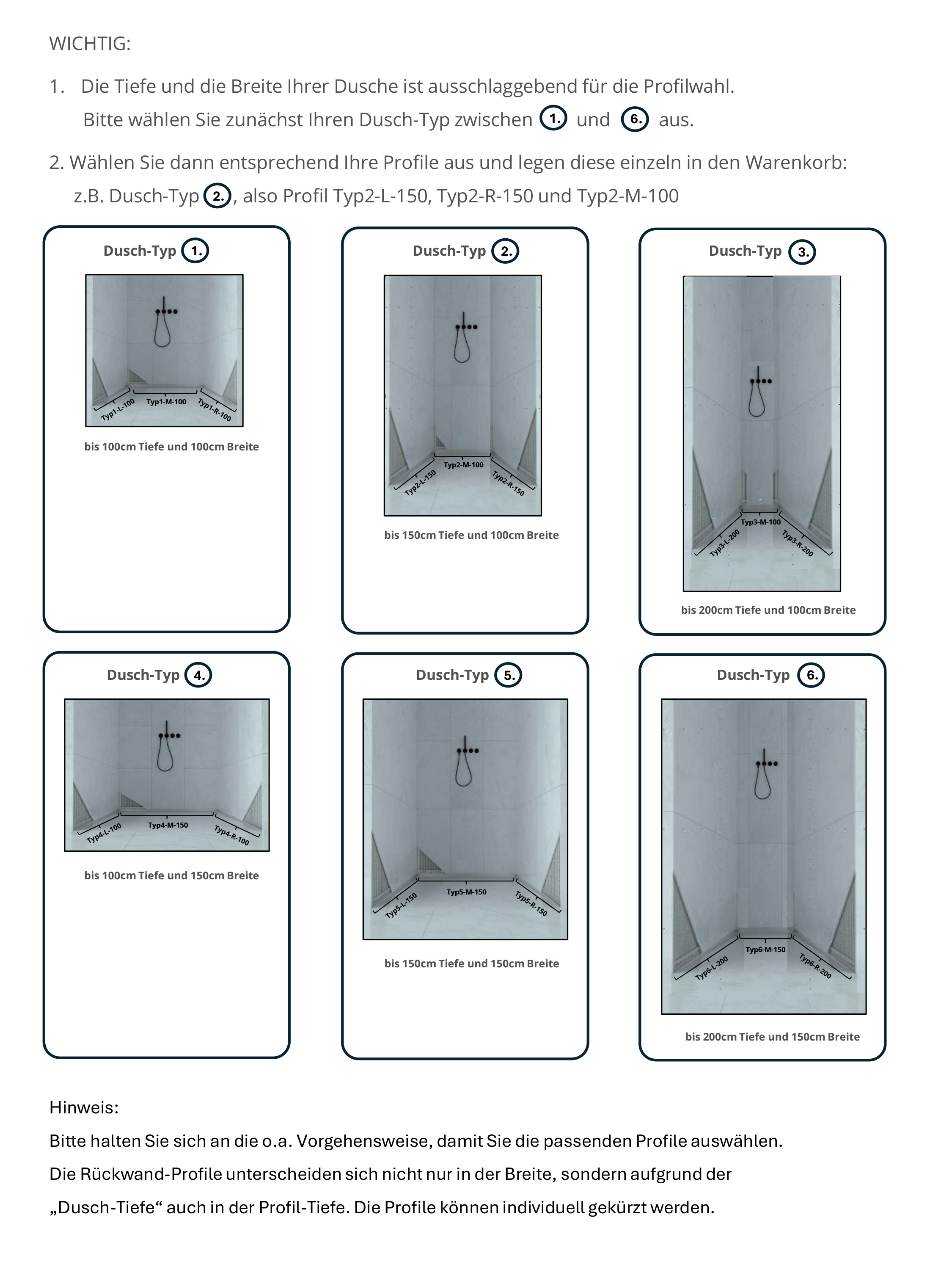 Dusch-, Wand-, Keil-Profil Gefälleprofil begehbare Dusche gebürstet 12mm Typ 6 - Rechts - 200cm