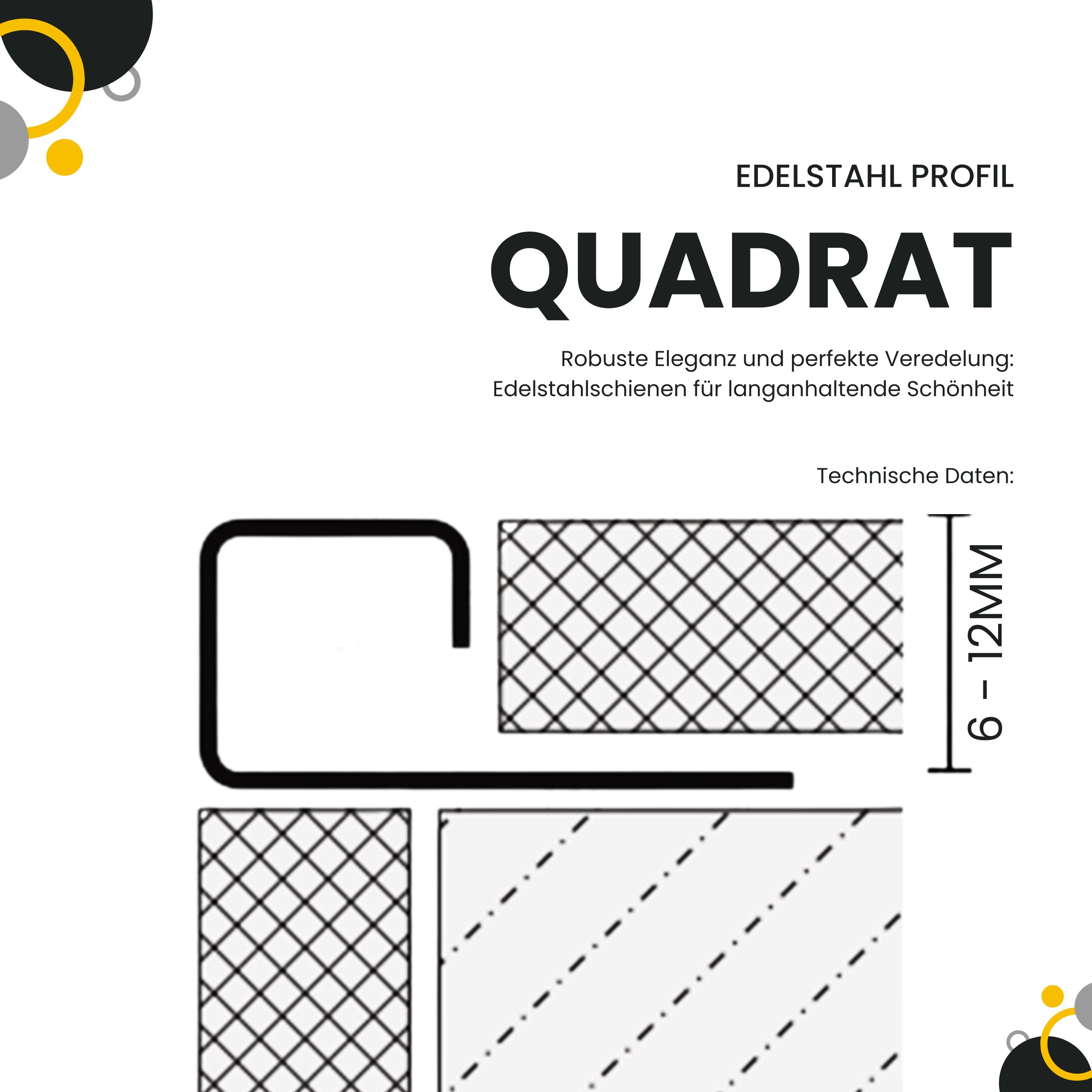 Quadrat Edelstahlschiene Profil Fliesenschiene Edelstahl V2A L300cm 10mm gebürstet Quadrat Edelstahlschiene Profil Fliesenschiene Edelstahl V2A L250cm H6-12mm