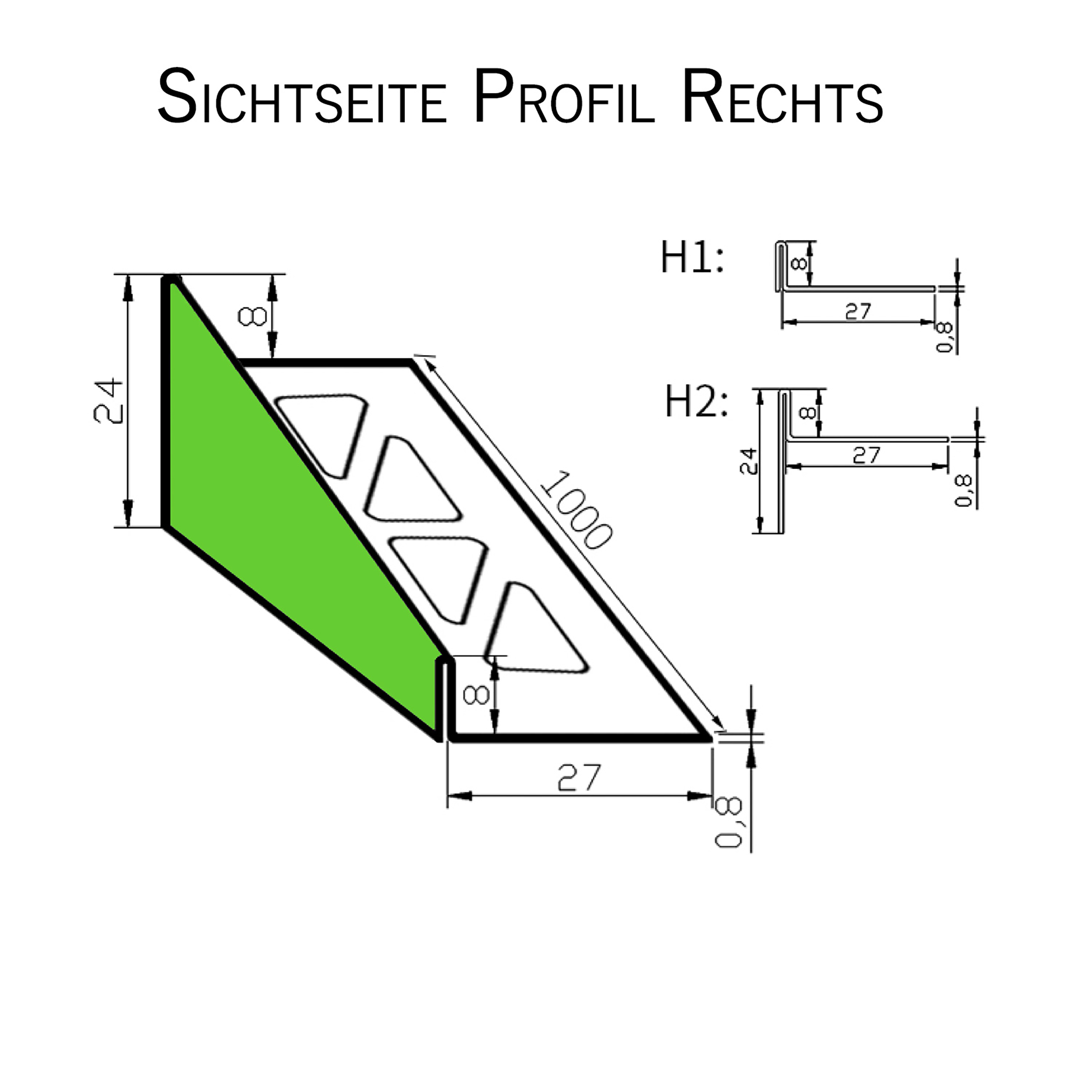 Dusch-, Keil-Profil Gefälleprofil begehbare Dusche gebürstet 8mm Rechts 100cm