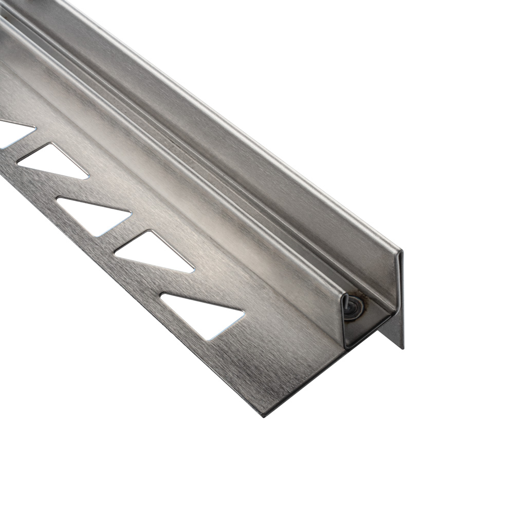 Glashalter- Duschprofil, Keil- Gefälle-Profil begehbare Dusche H19 G13 Rechts 200cm gebürstet