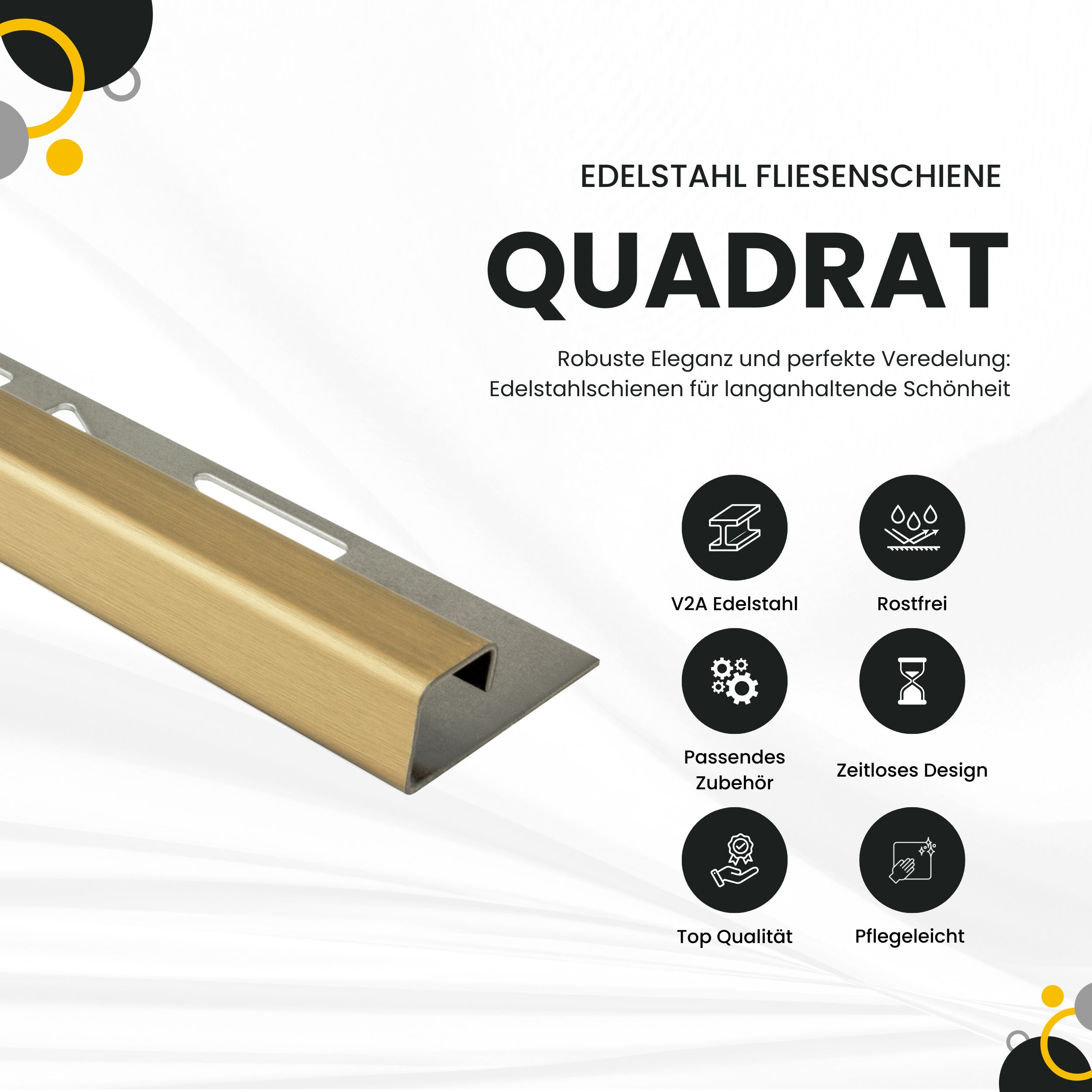 Quadrat Fliesenprofil Edelstahl V2A L250cm H10 gold gebürstet