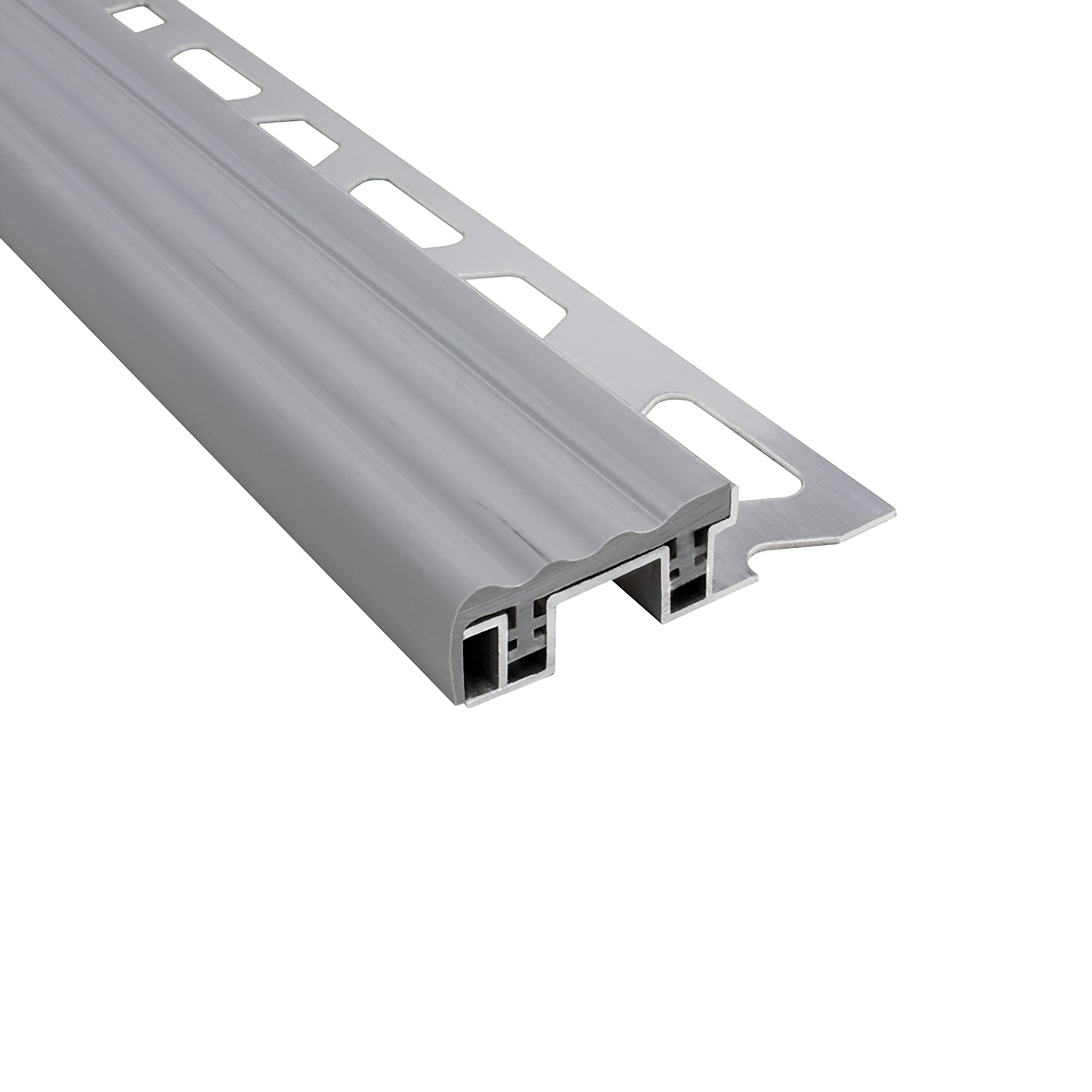 Alu Stufenprofil Fliesenschiene mit 26mm PVC-Einlage L250cm H10mm grau