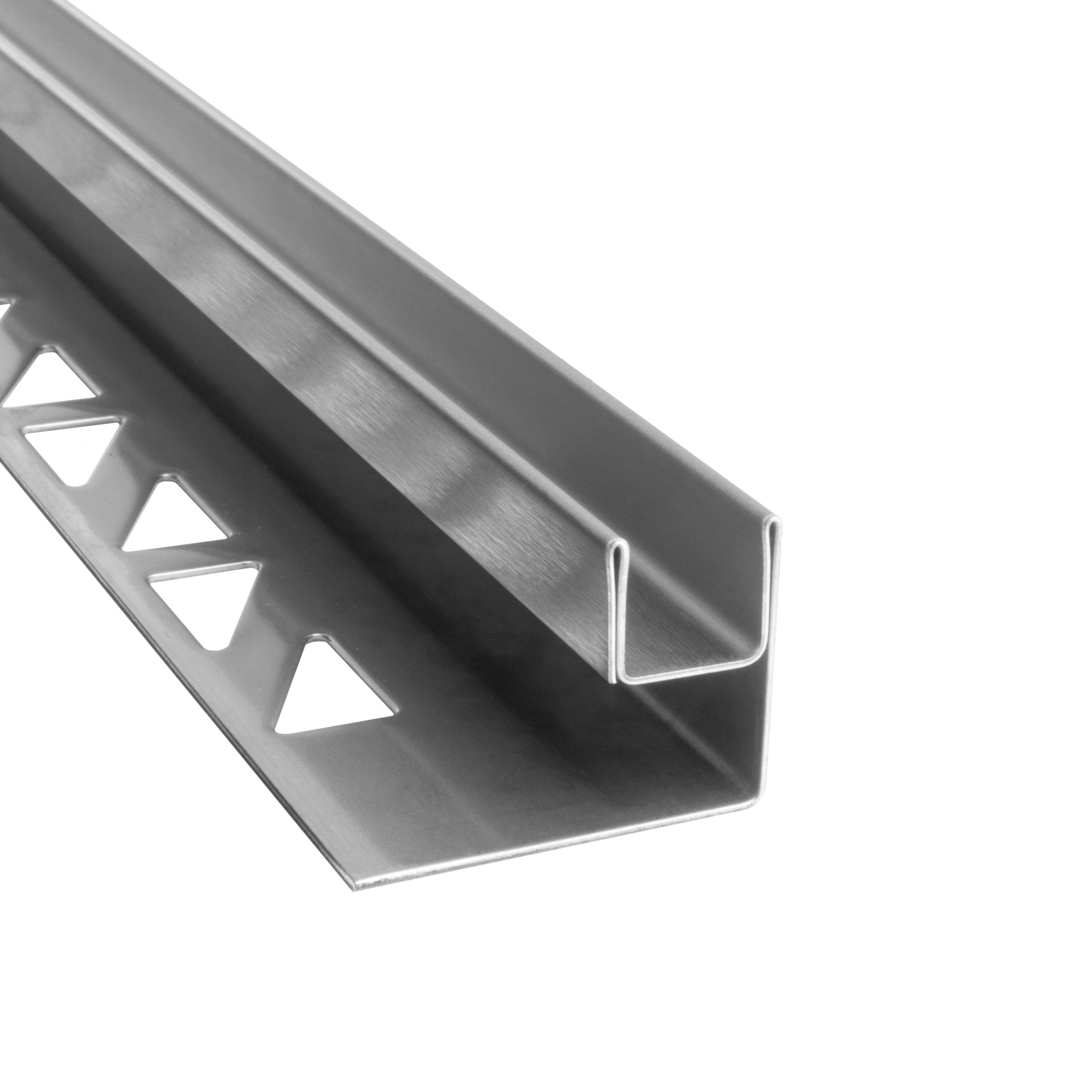 Glas-Fliesenprofil Edelstahl Klemmprofil Wandprofil V2A 2,5m H26,5mm 13mm Glas gebürstet