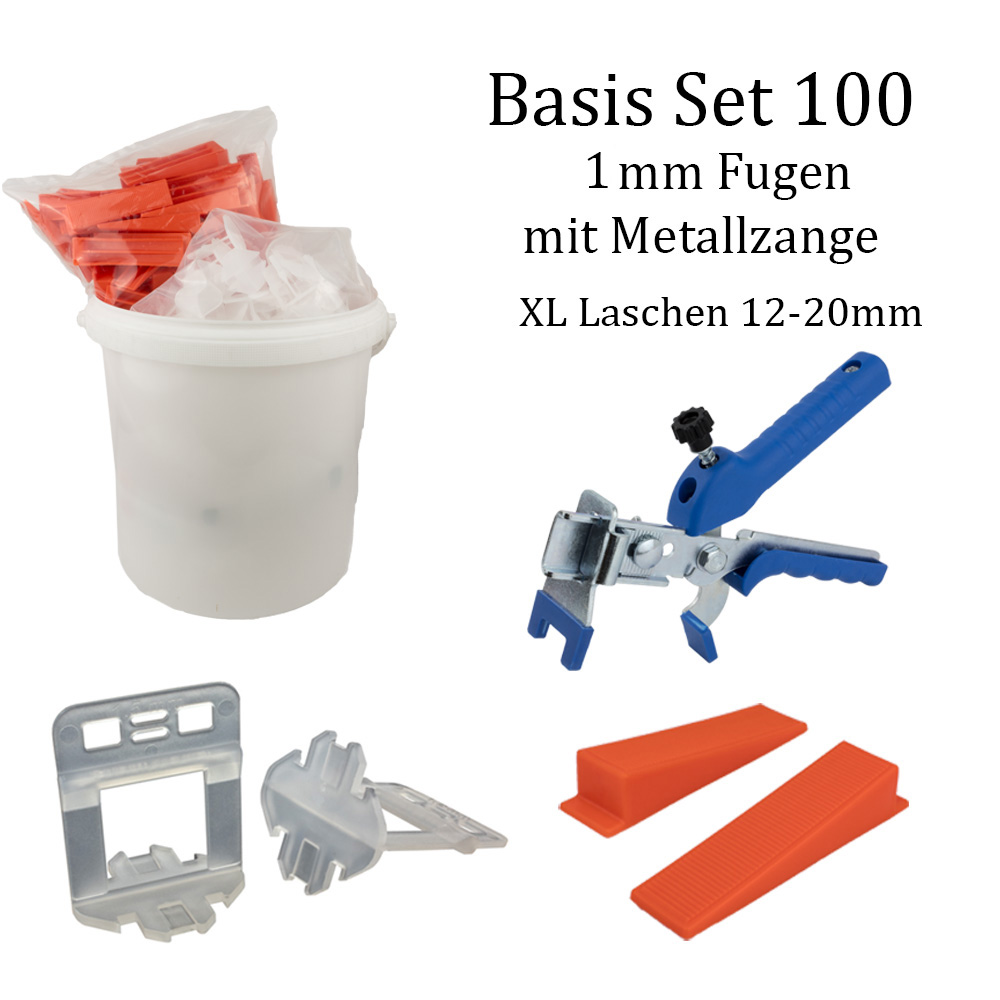 Nivelliersystem XL 1 mm Basis-Set 100L+100K+M-Zange Nivelliersystem XL 1 mm Basis-Set 100L+100K+M-Zange