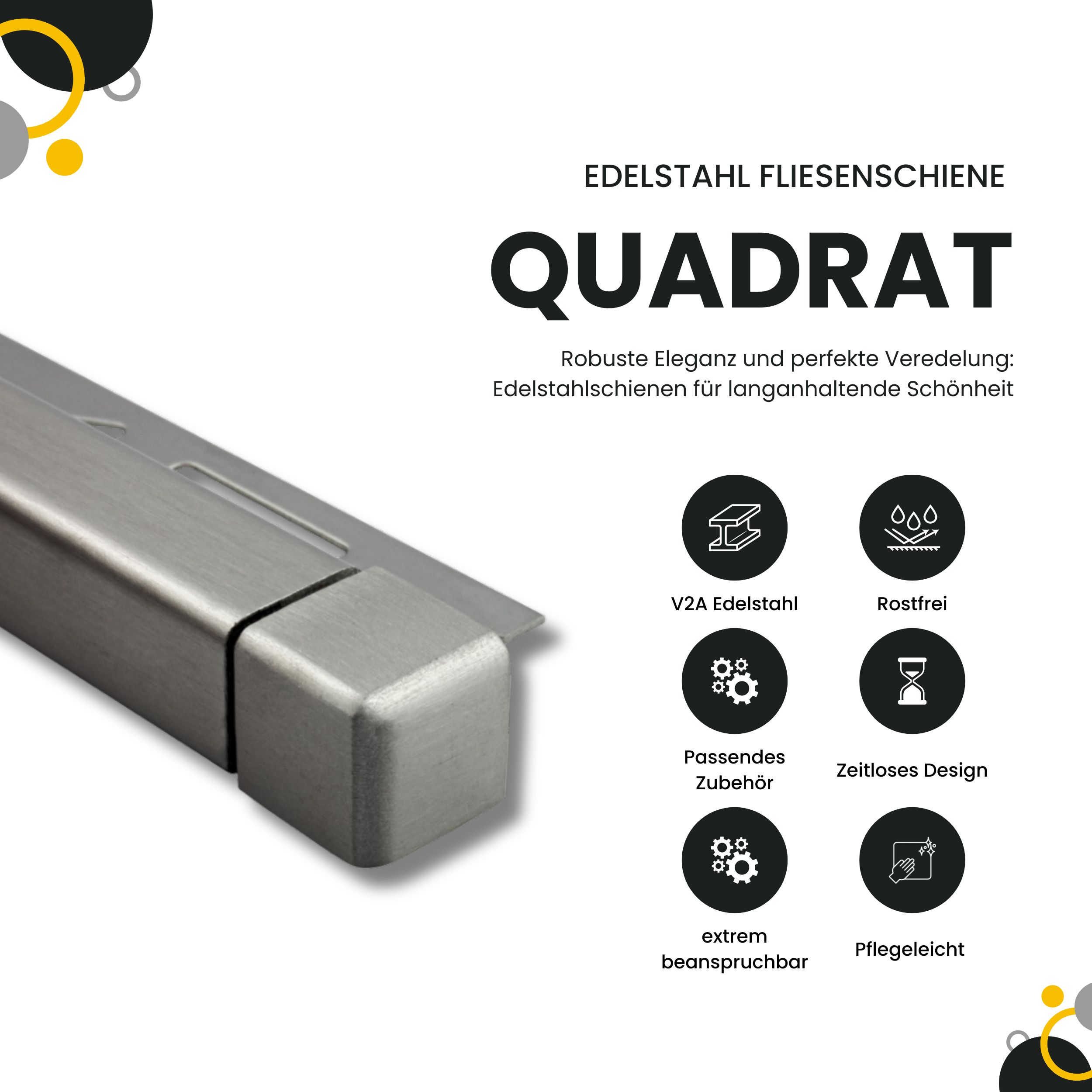 Quadrat Edelstahlschiene Profil Fliesenschiene Edelstahl V2A L300cm 11mm gebürstet Quadrat Edelstahlschiene Profil Fliesenschiene Edelstahl V2A L300cm 10mm gebürstet