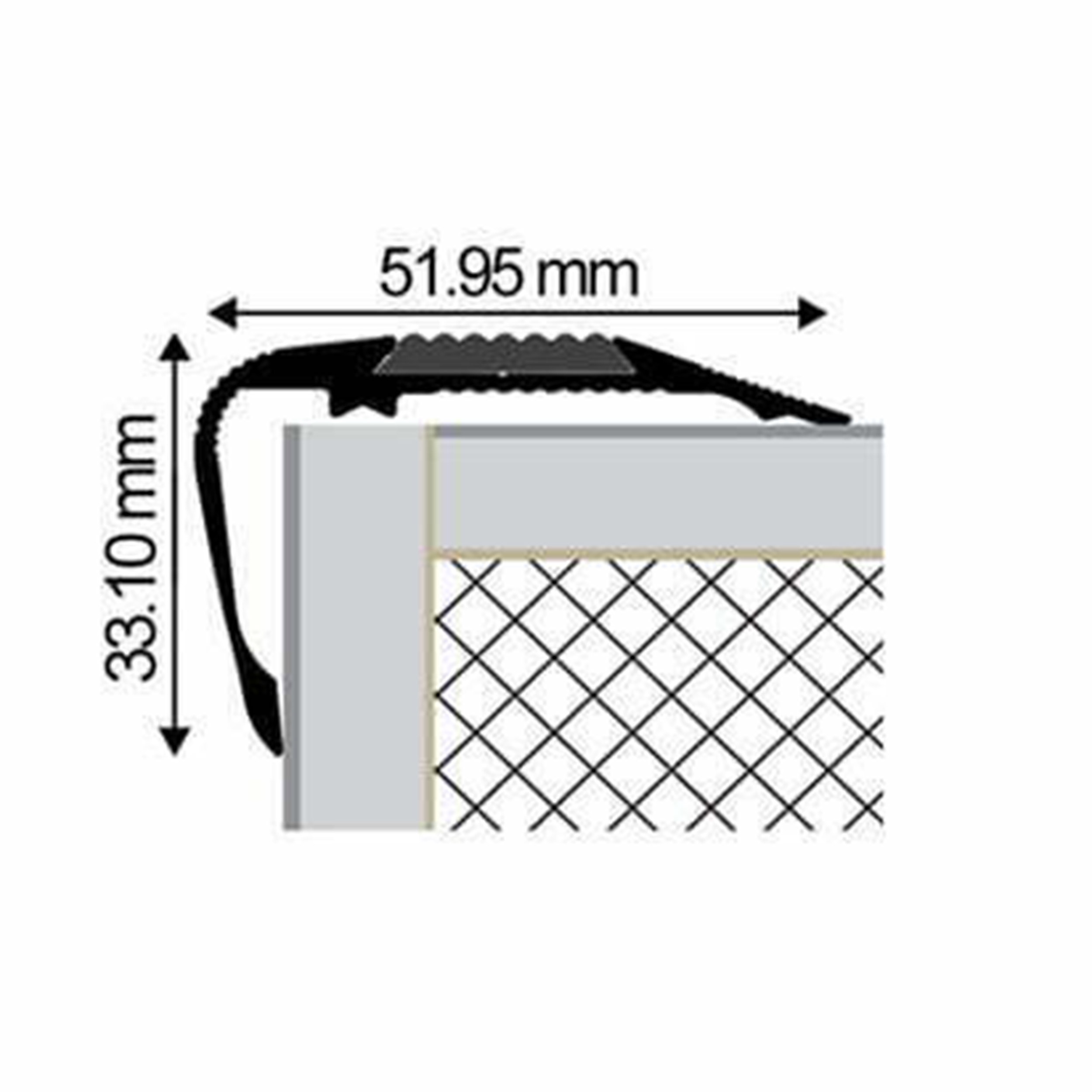 Alu Treppenkantenprofil Stufenprofil Leiste silber matt T52mm H33mm L2,7m Alu Treppenkantenprofil Stufenprofil Leiste silber matt T52mm H33mm L2,7m