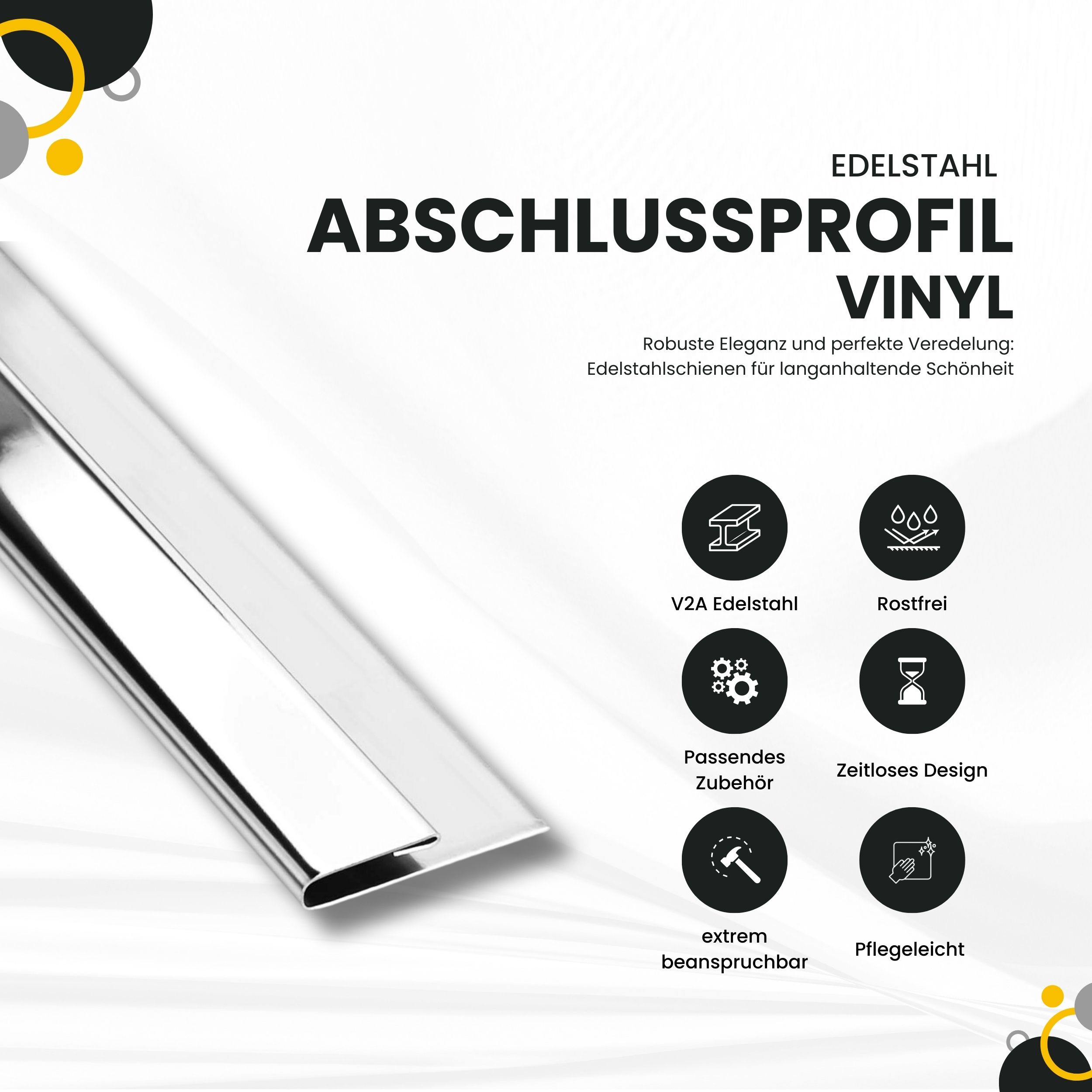 Vinyl Abschluss- / Einfassprofil Edelstahl V2A L250cm H2mm, silber glänzend