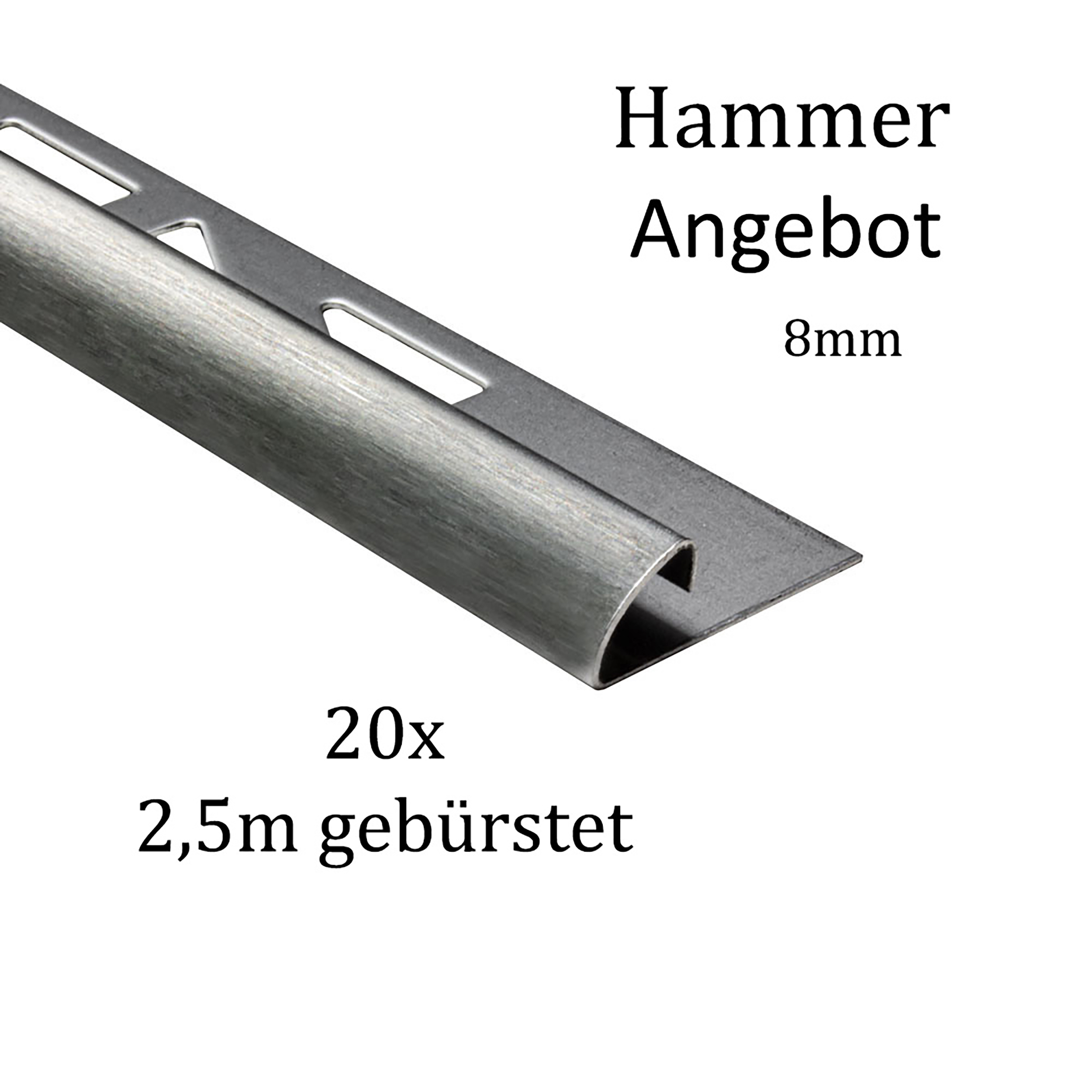 20x Viertelkreis Edelstahlschiene Fliesenschiene Fliesenprofil 50m 8mm gebürstet
