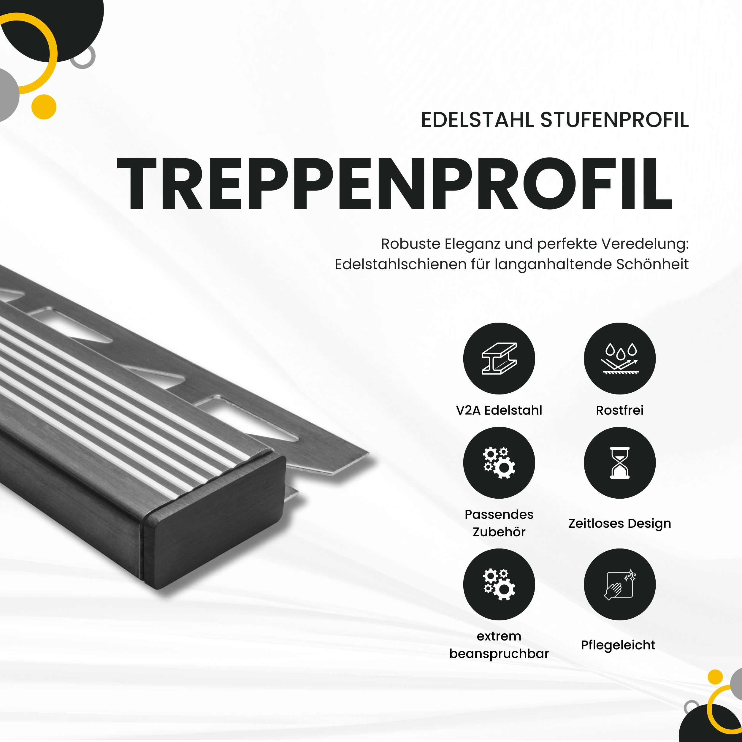Edelstahl Stufenprofil Fliesen Treppen schwarz anthrazit gebürstet 12mm Endkappe