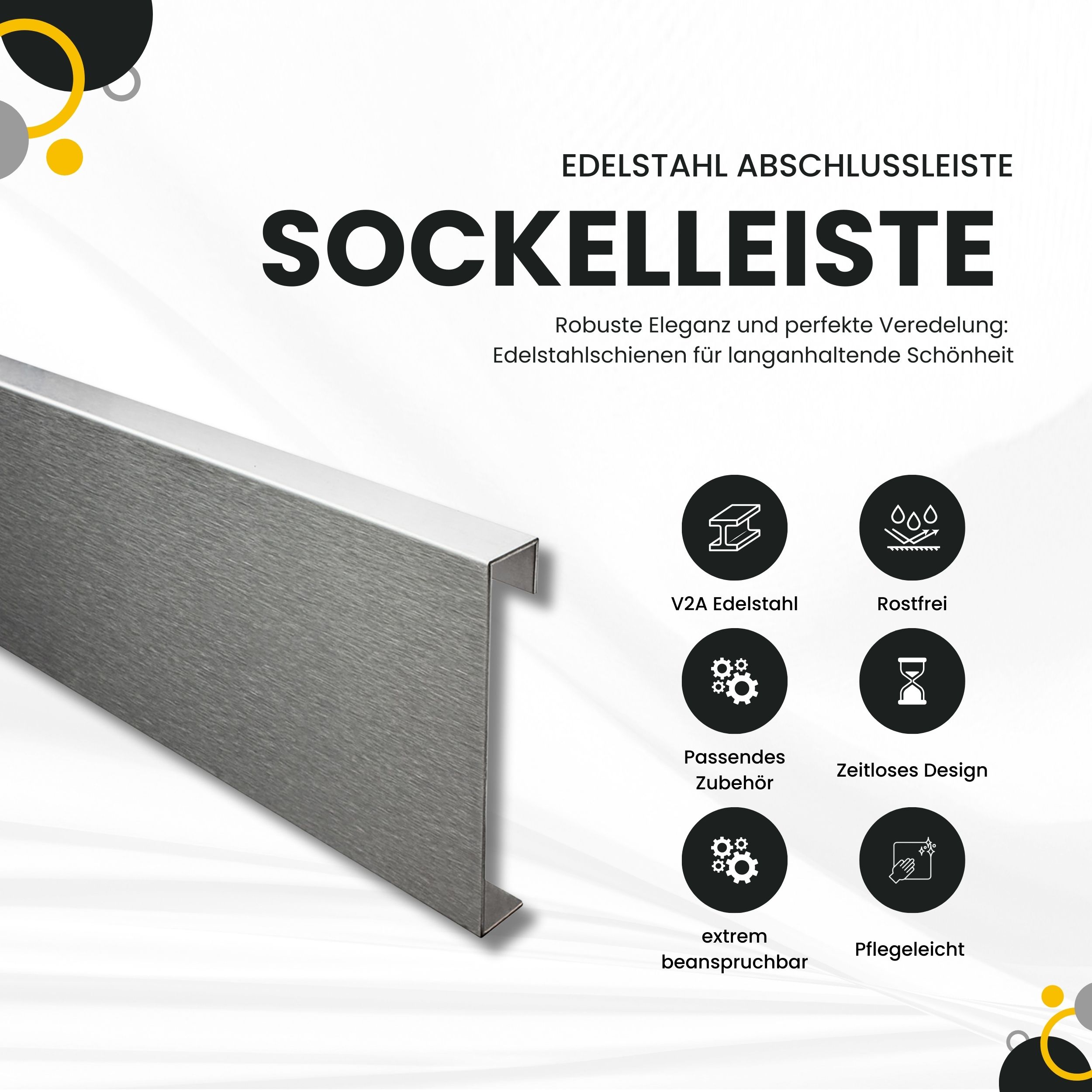 Sockelleiste Edelstahl Fußbodenleisten V2A L250cm 60mm silber gebürstet Profil 2,5m