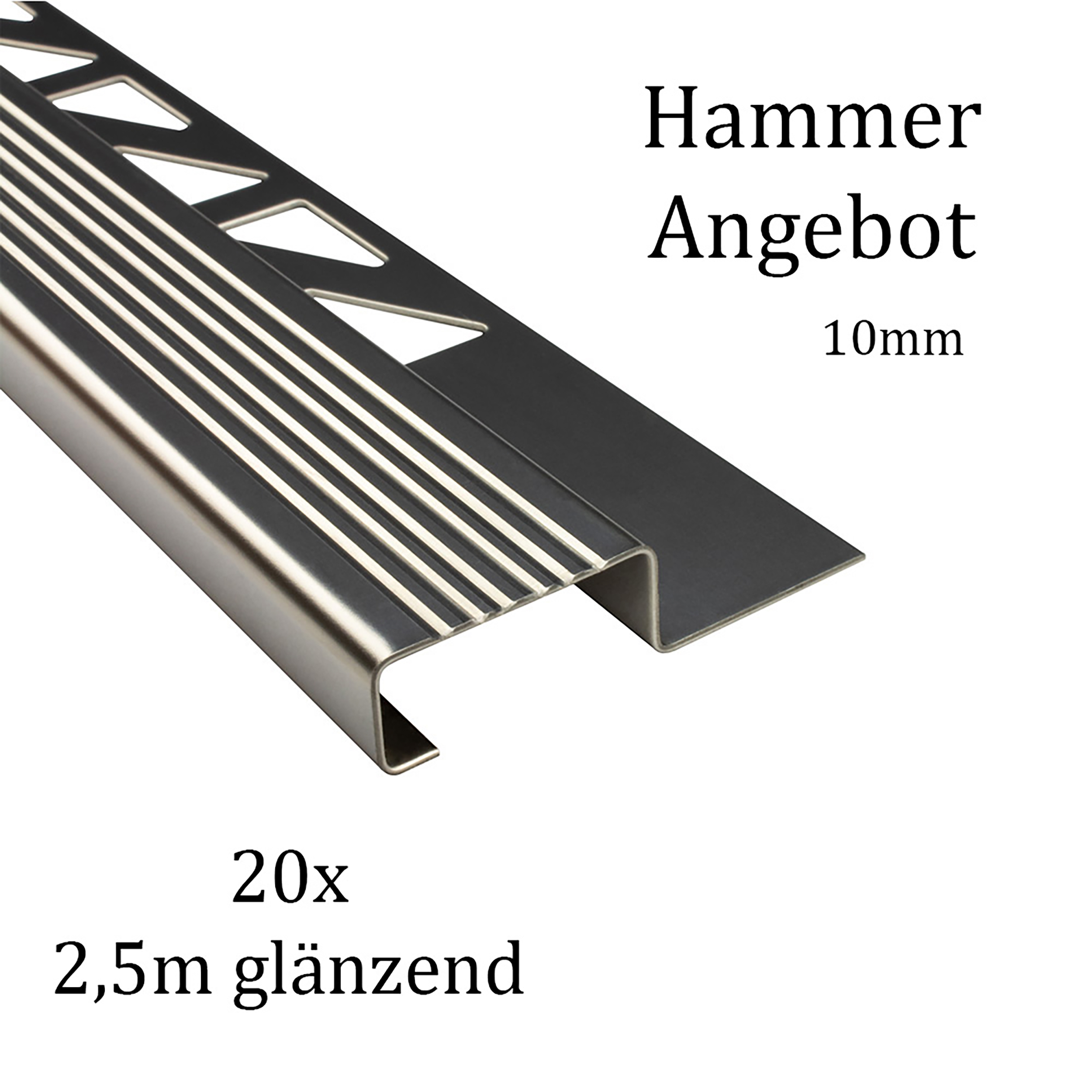 20x Edelstahl Stufenprofil Fliesenleiste Profil Treppen Schiene H10mm glänzend