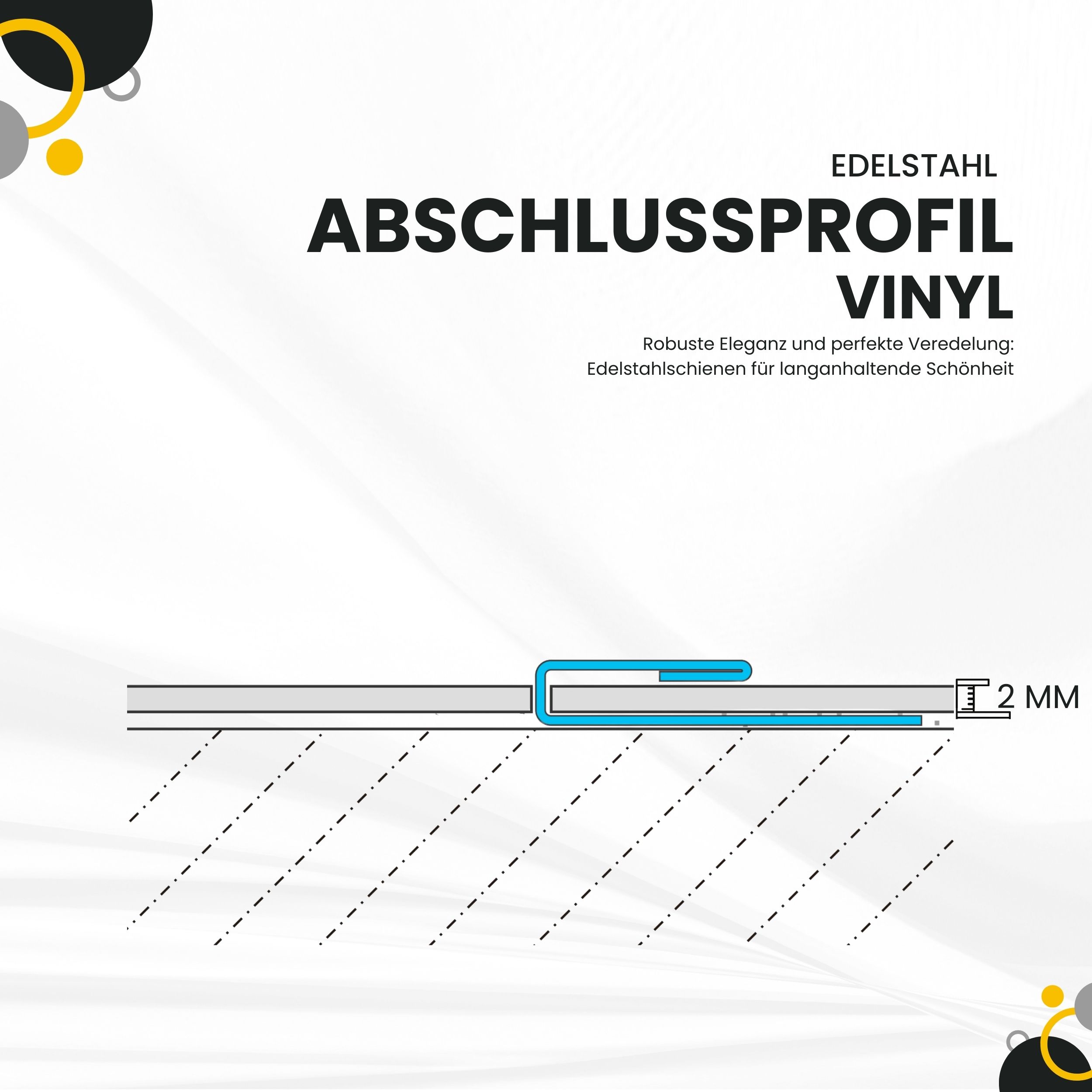 Vinyl Abschluss- / Einfassprofil Edelstahl V2A L250cm H2mm, silber glänzend