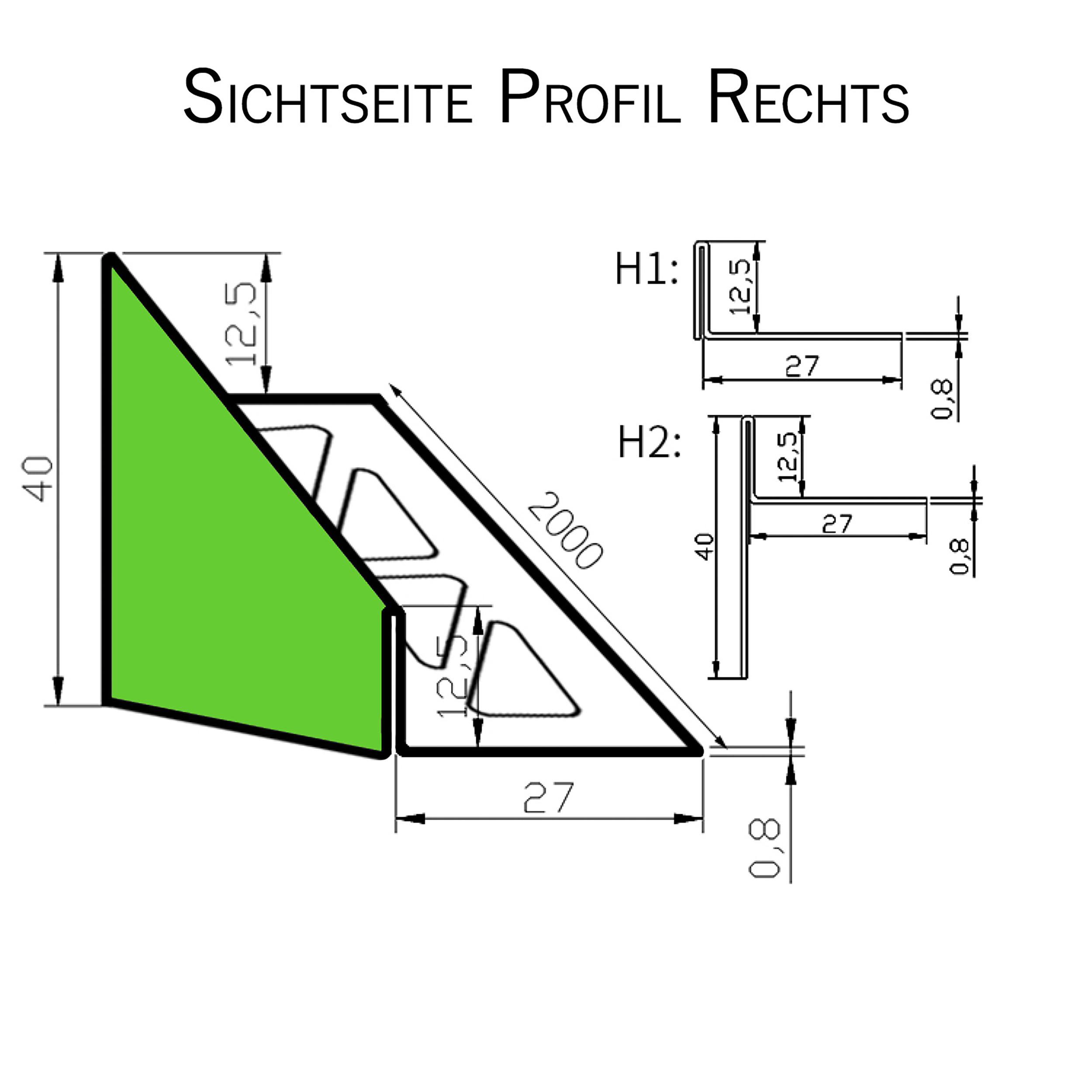 Dusch-, Keil-Profil Gefälleprofil begehbare Dusche gebürstet 12,5mm Rechts 200cm