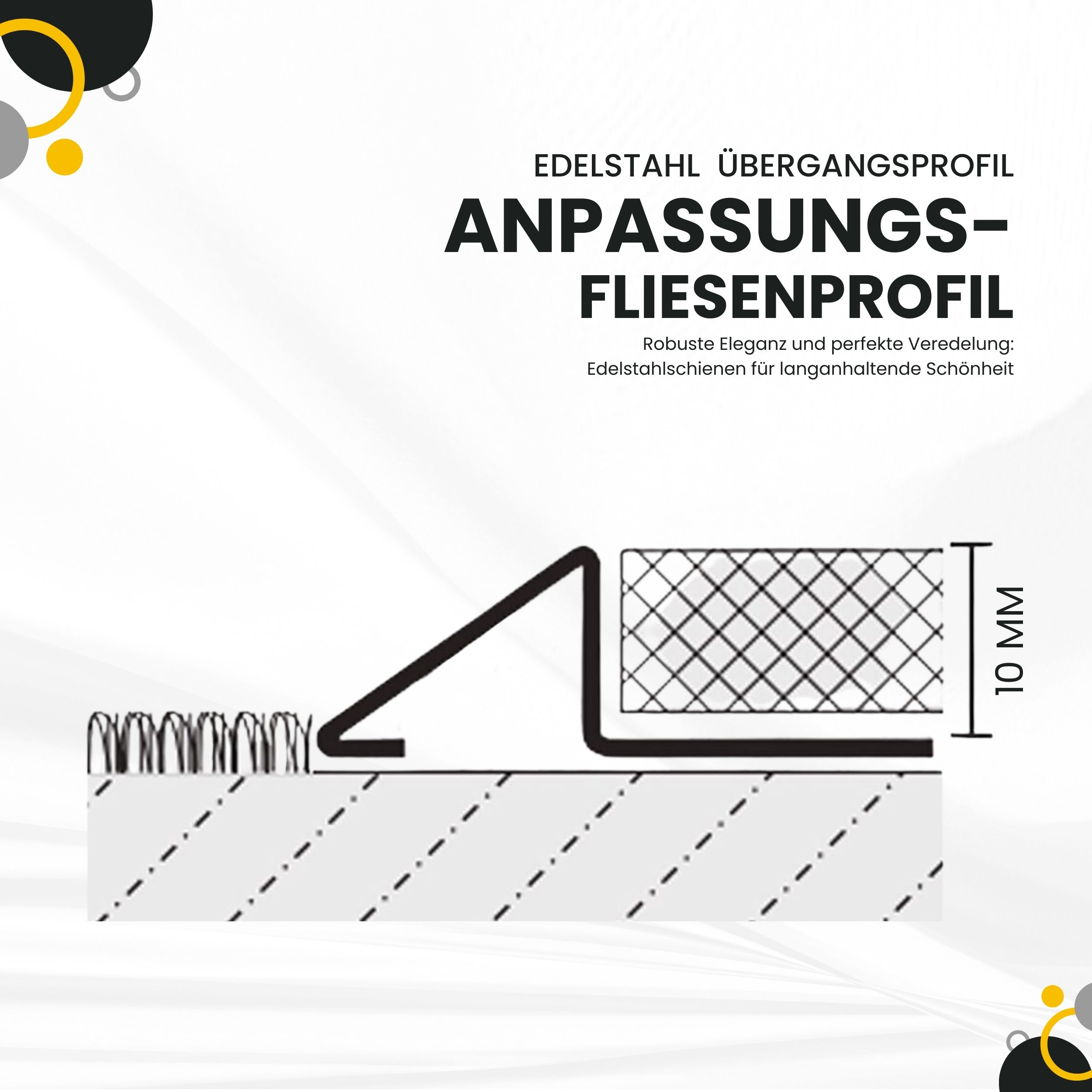 Anpassungsprofil Edelstahl Übergang Fliesenleiste Profil V2A 2,5m 10mm glänzend
