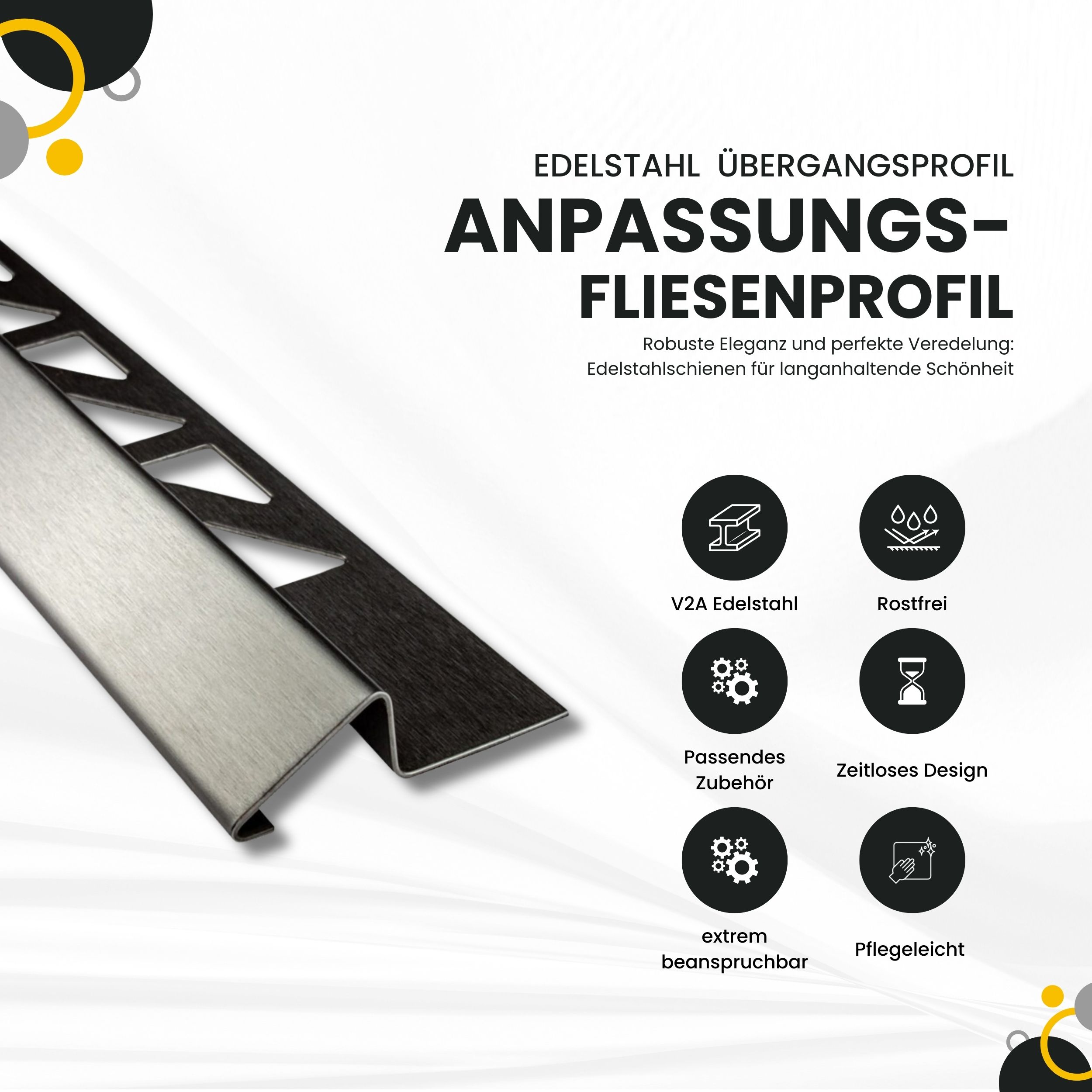 Anpassungsprofil Edelstahl Übergang Fliesenleiste Profil V2A 2,5m 10mm gebürstet