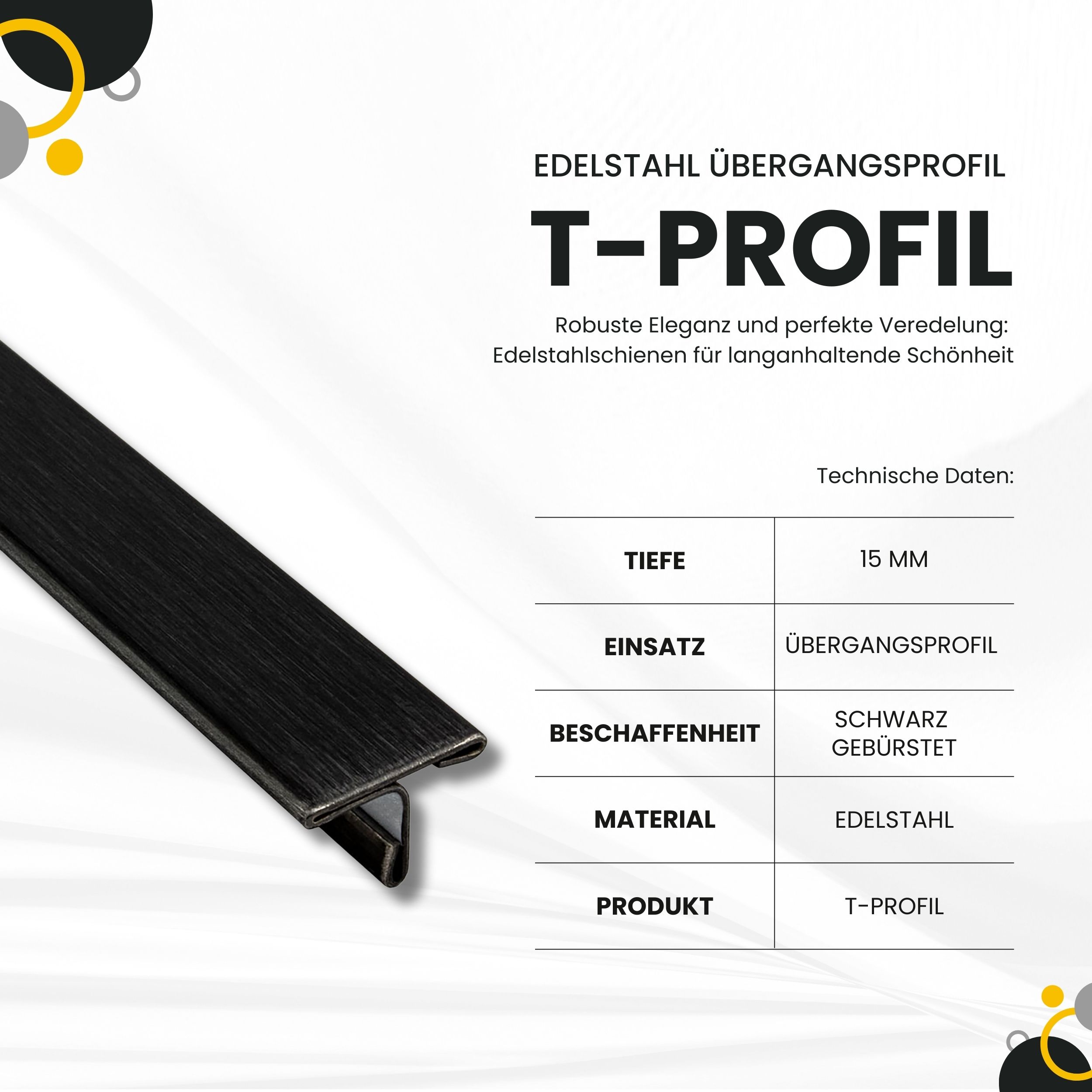 T-Profil Edelstahl Schiene Übergangsprofil V2A L250cm 15mm schwarz anthrazit gebürstet