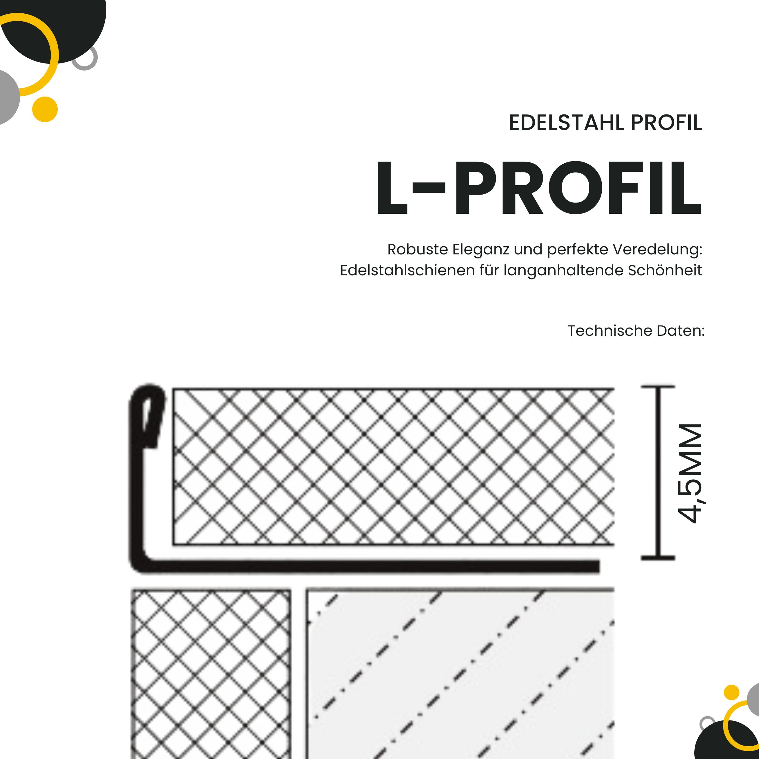 L-Profil Edelstahlschiene Fliesenprofil V2A L250cm 4,5mm schwarz anthrazit gebürstet