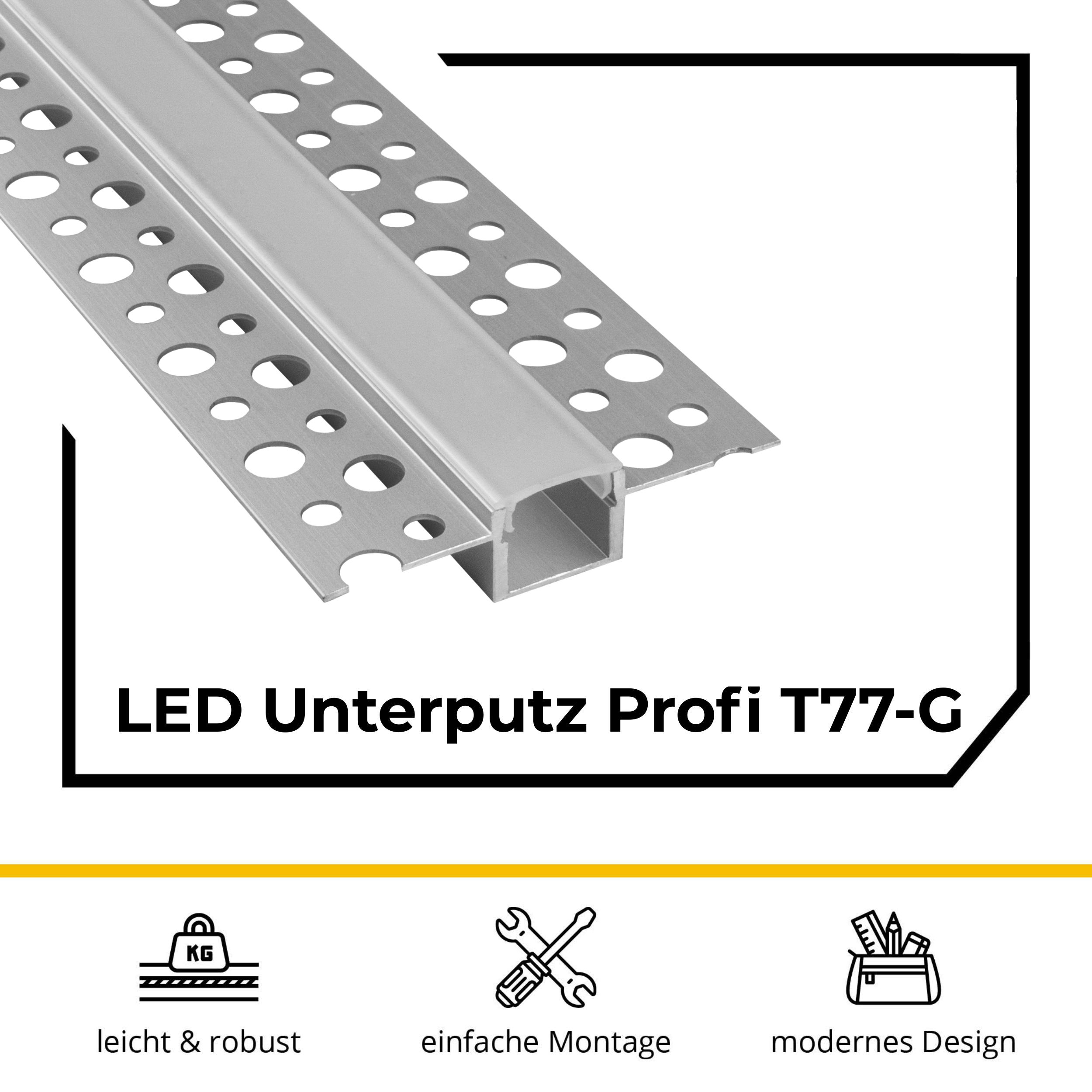 T77 LED Alu Unterputz Profil Trockenbau 11mm silber 2m opal