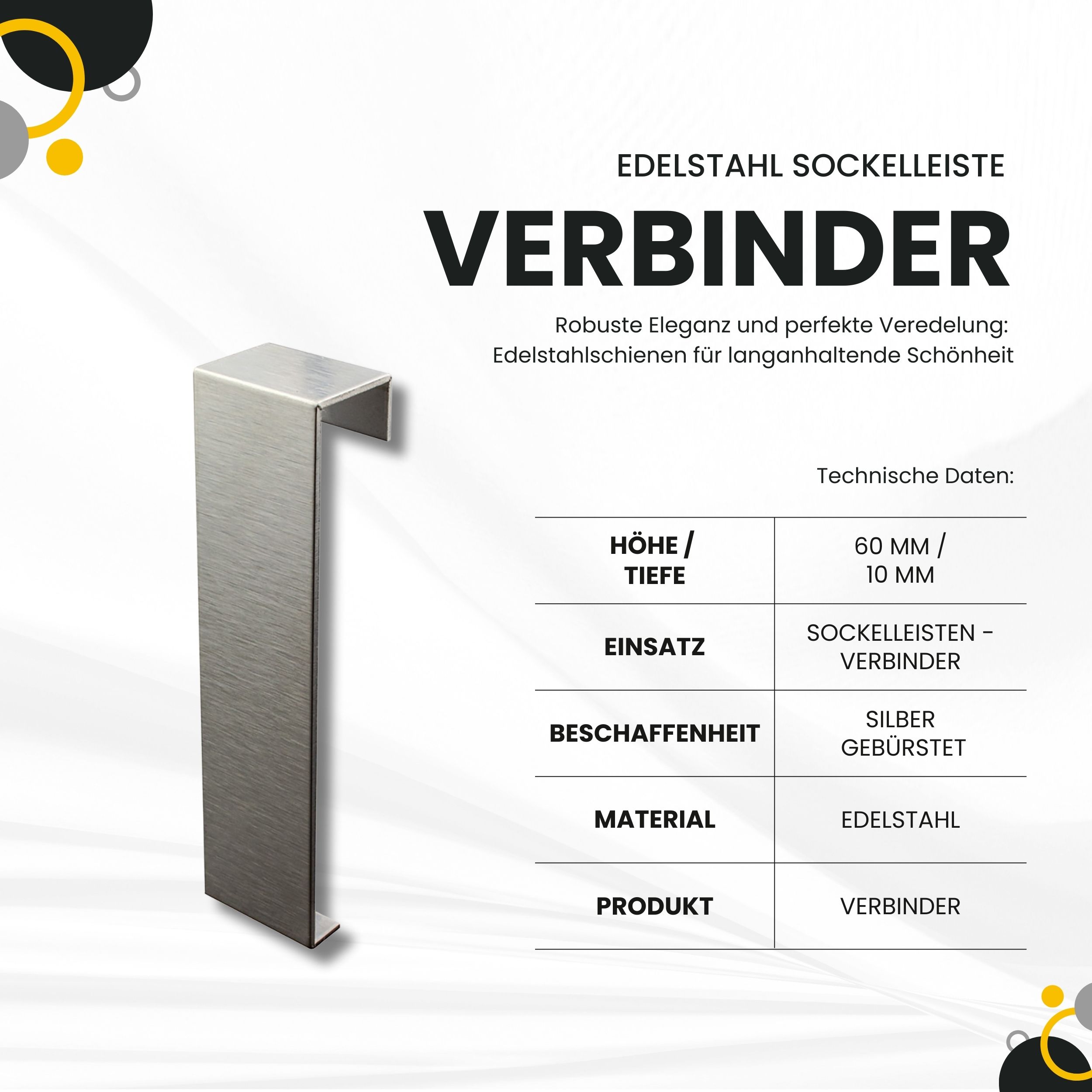 Sockelleiste Edelstahl Fußbodenleisten V2A L250cm 60mm silber gebürstet Verbinder Sockelleiste Edelstahl Fußbodenleisten V2A L250cm 60mm silber gebürstet Verbinder
