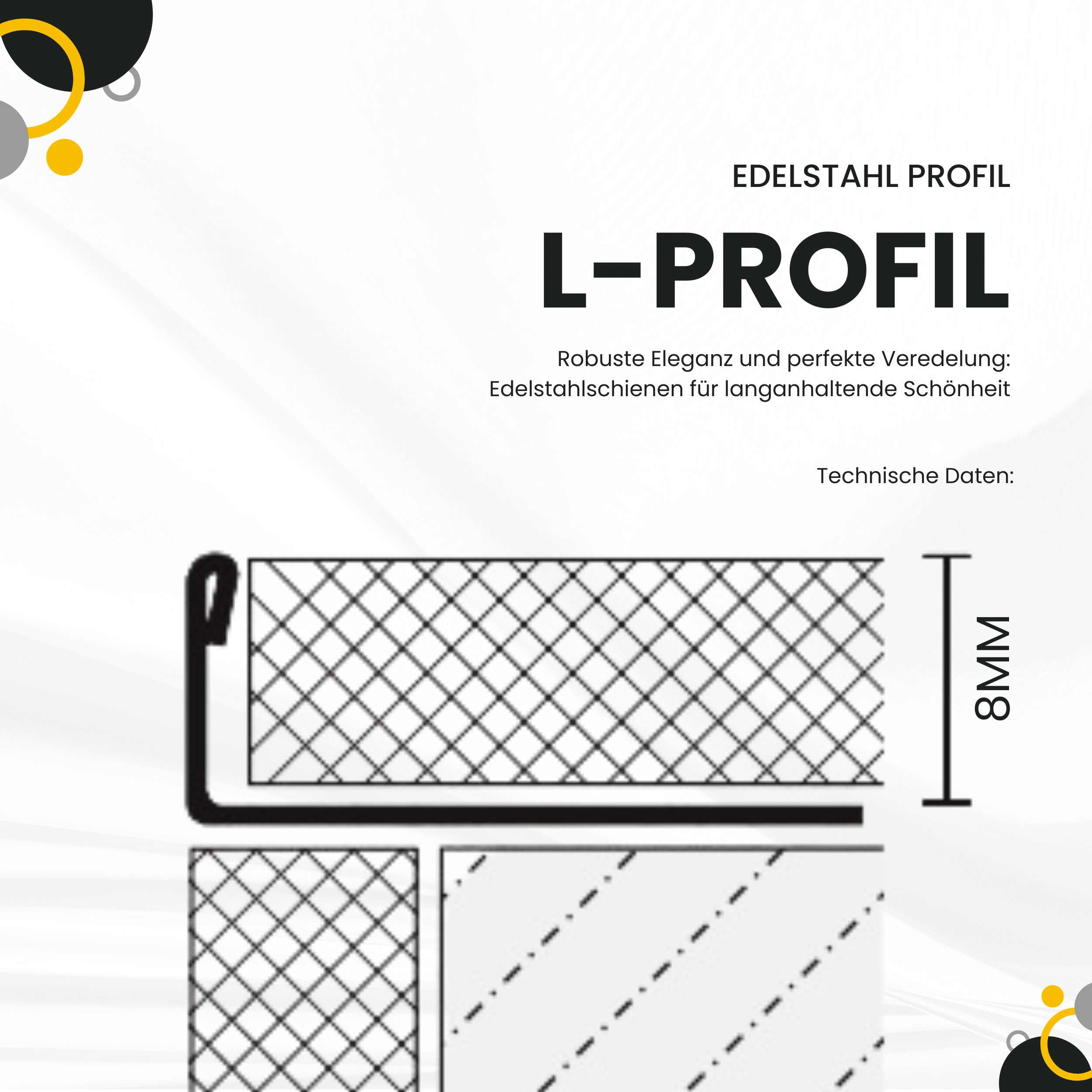 L-Profil Edelstahlschiene Profil Fliesenschiene Edelstahl V2A L250cm 8mm gebürstet