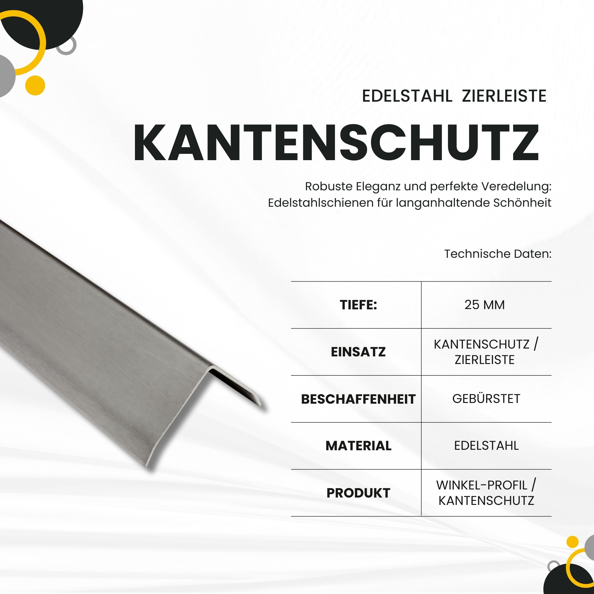 Kantenschutz Edelstahl Winkel 3-Fach gekantet Aussen V2A 250cm 25mm gebürstet