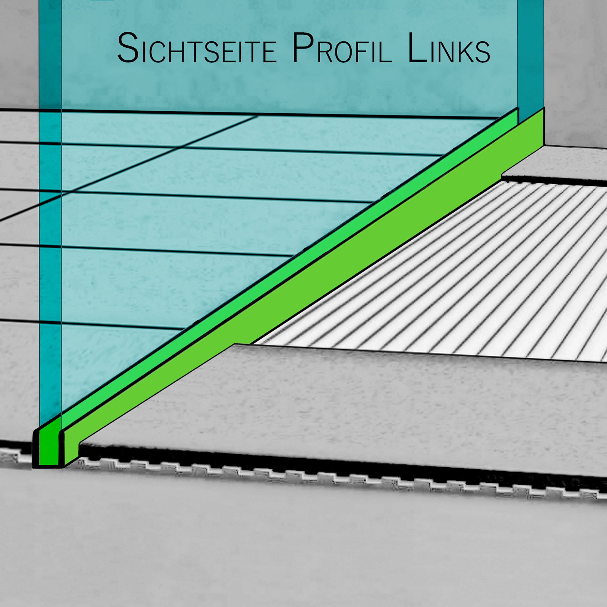 Glashalter- Duschprofil, Keil- Gefälle-Profil begehbare Dusche H19 G13 Links 100cm gebürstet