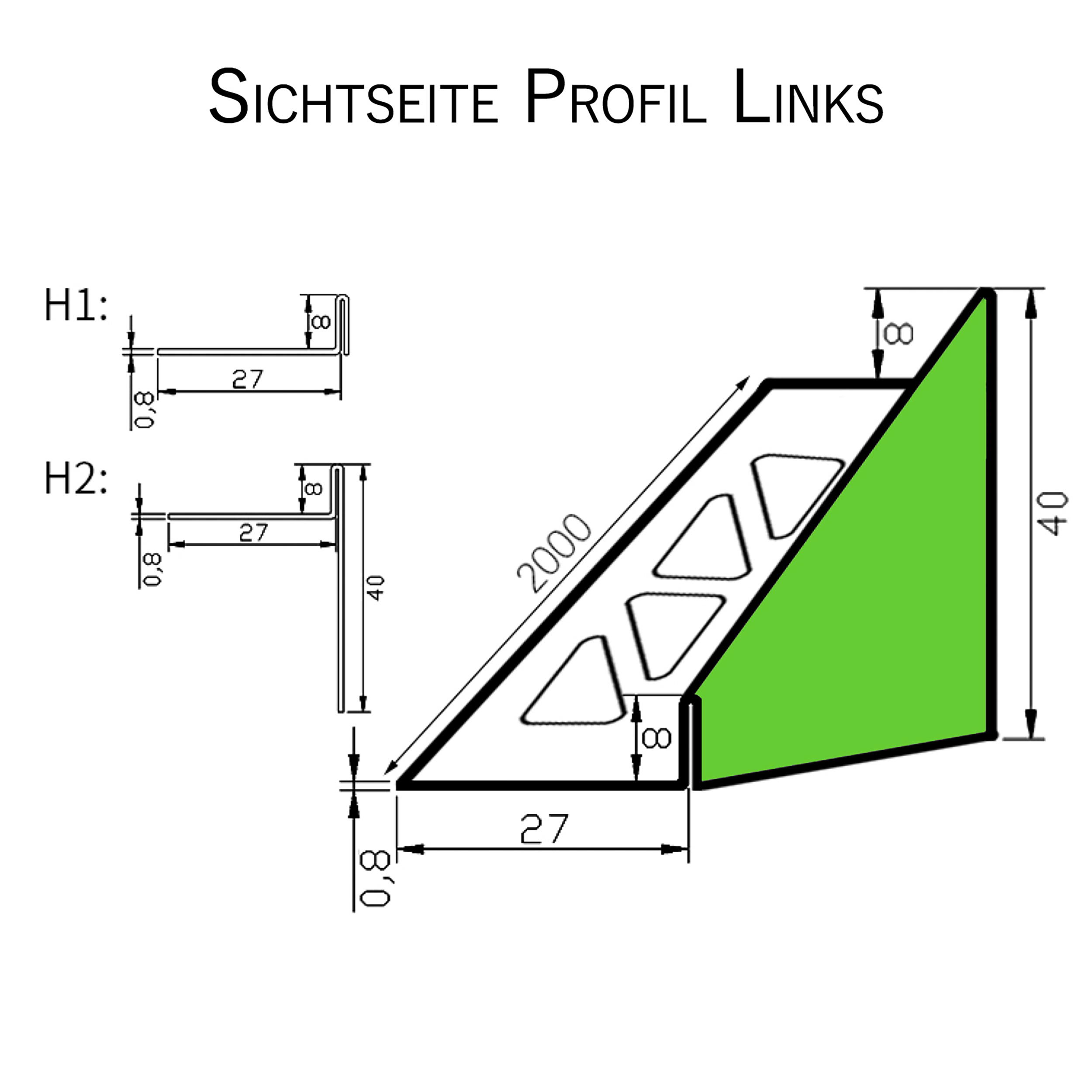 Dusch-, Keil-Profil Gefälleprofil begehbare Dusche gebürstet 8mm Links 200cm