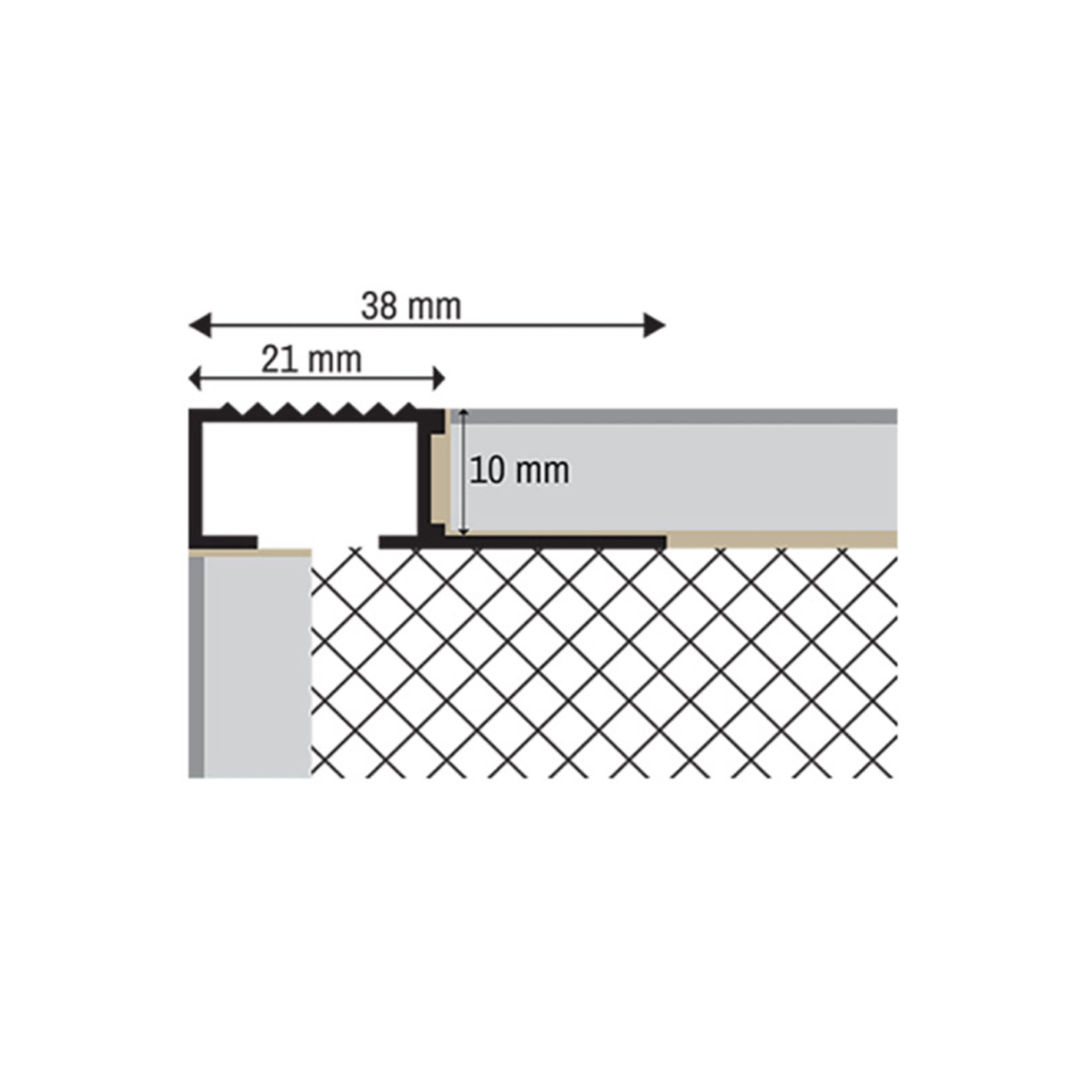 Alu Stufenprofil Fliesenschiene Profil Treppe Schiene matt L270cm H10mm silber