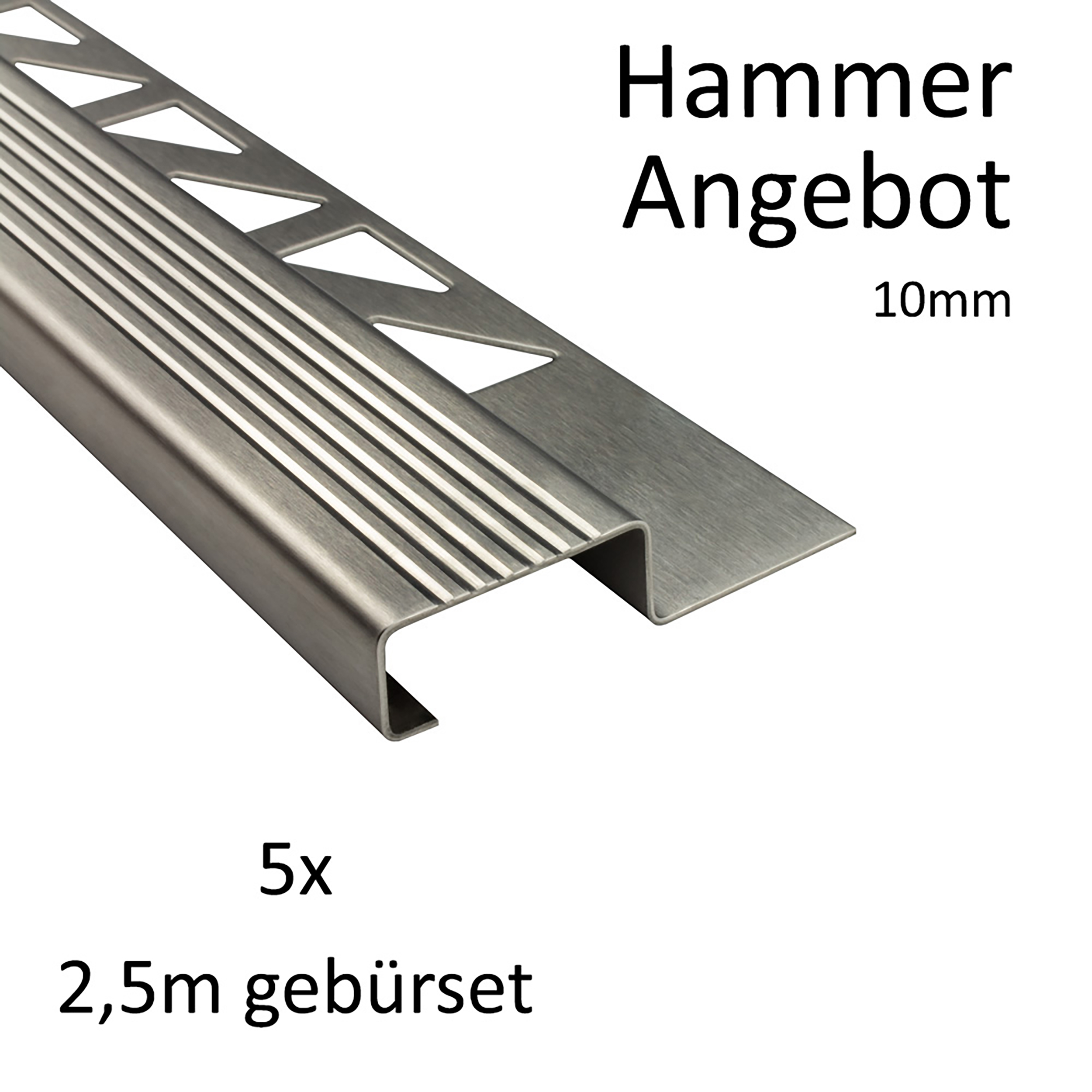 5x Edelstahl Stufenprofil Fliesenleiste Profil Treppen Schiene H10mm gebürstet 5x Edelstahl Stufenprofil Fliesenleiste Profil Treppen Schiene H10mm gebürstet