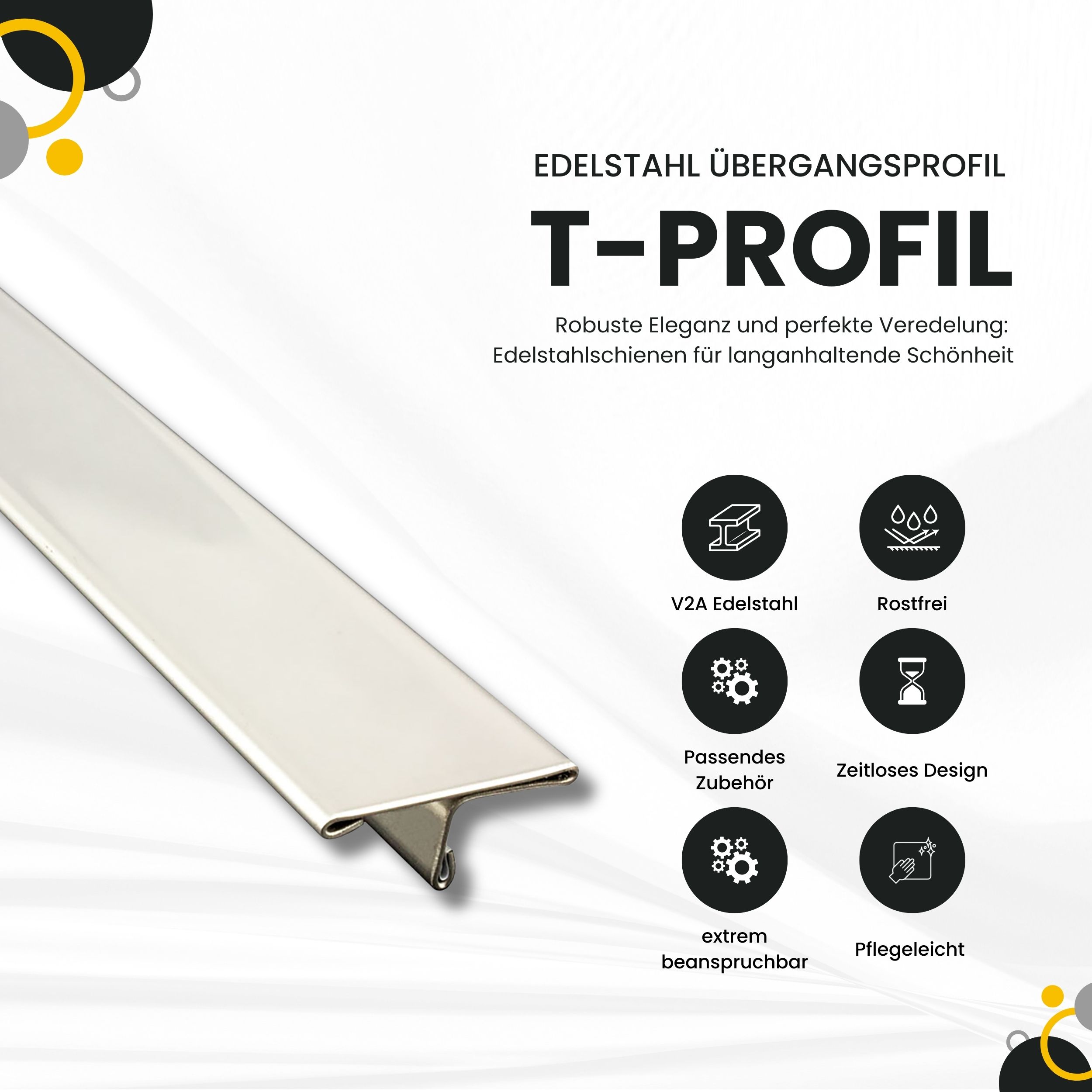 T-Profil Edelstahl Schiene Übergangsprofil V2A L250cm 25mm glänzend