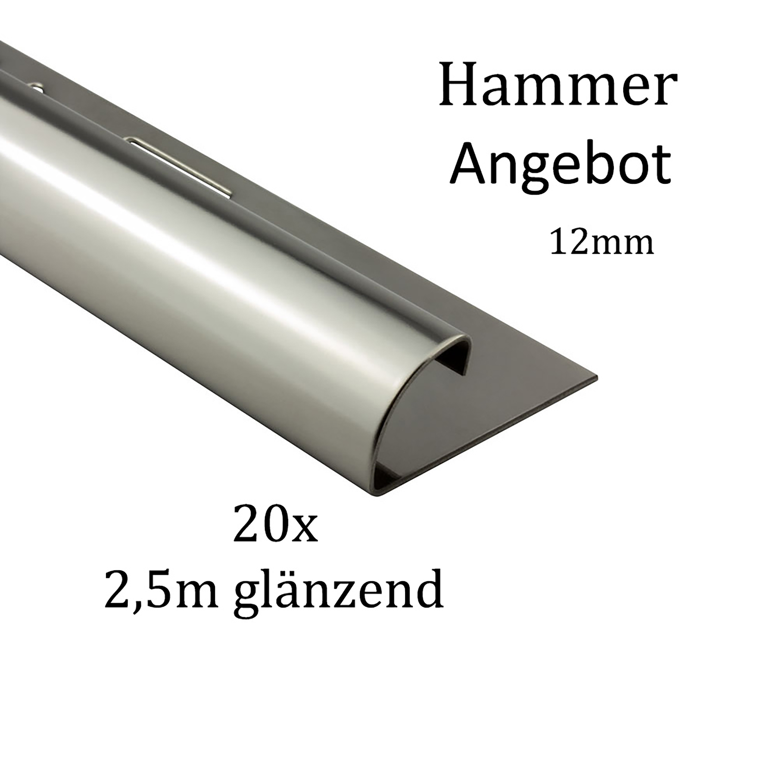 20x Viertelkreis Edelstahlschiene Fliesenschiene Fliesenprofil 50m 12mm glänzend