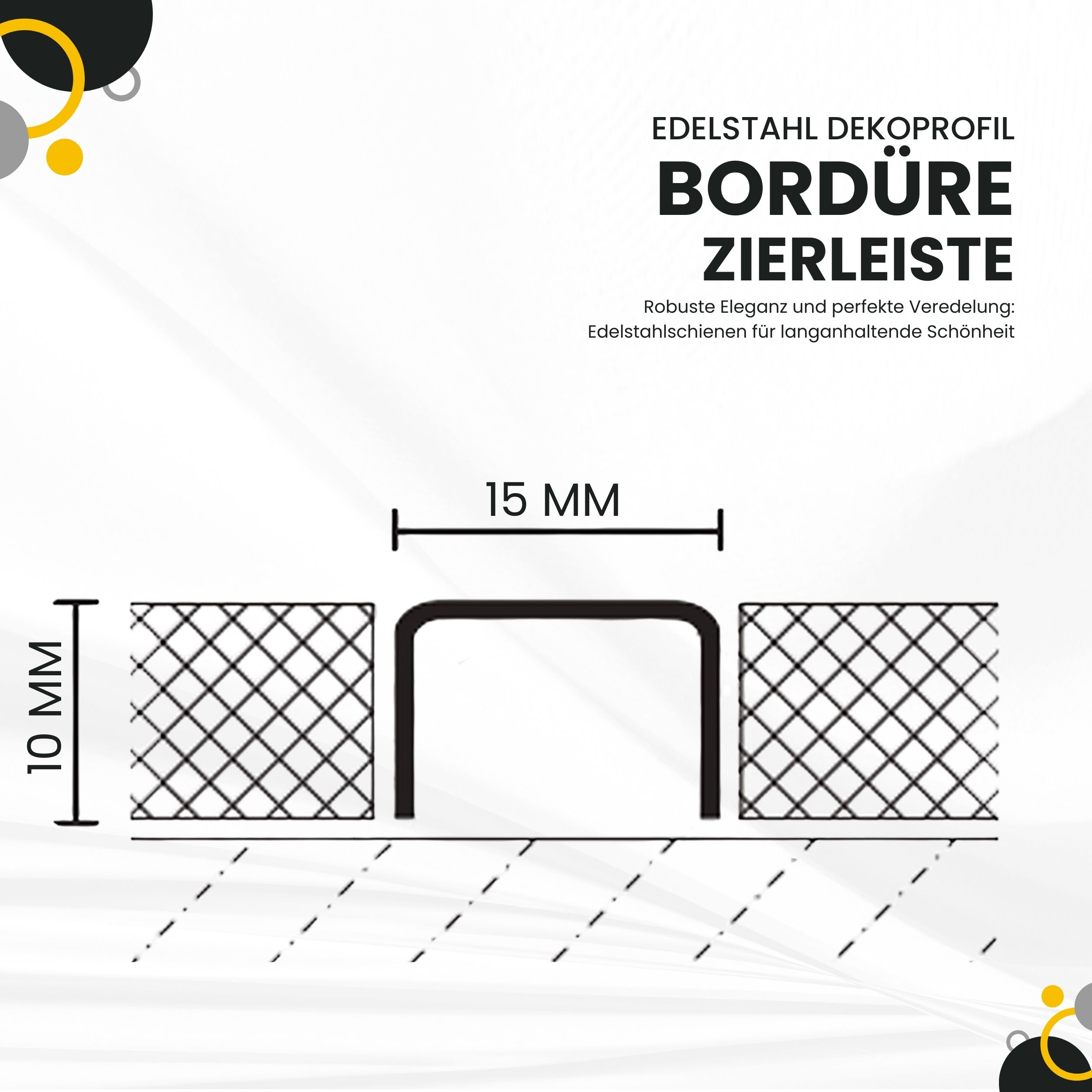 U Profil Edelstahlschiene Bordüre Fliesenschiene Edelstahl V2A L250cm H15mm glänzend