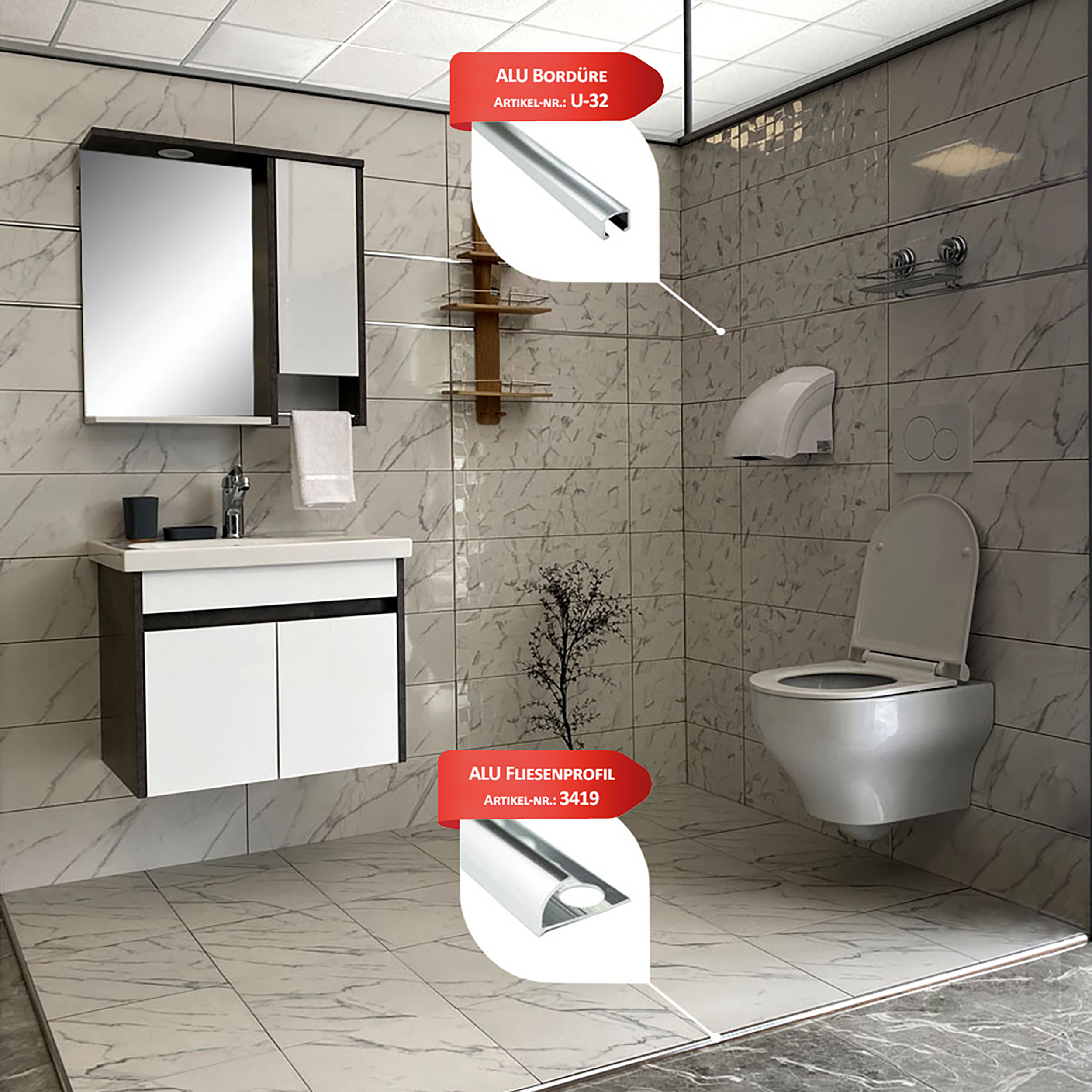 Alu U-Profil Bordüre Fliesenschiene Dekoration silber L270cm 10mm poliert Alu U-Profil Bordüre Fliesenschiene Dekoration silber L270cm 10mm poliert