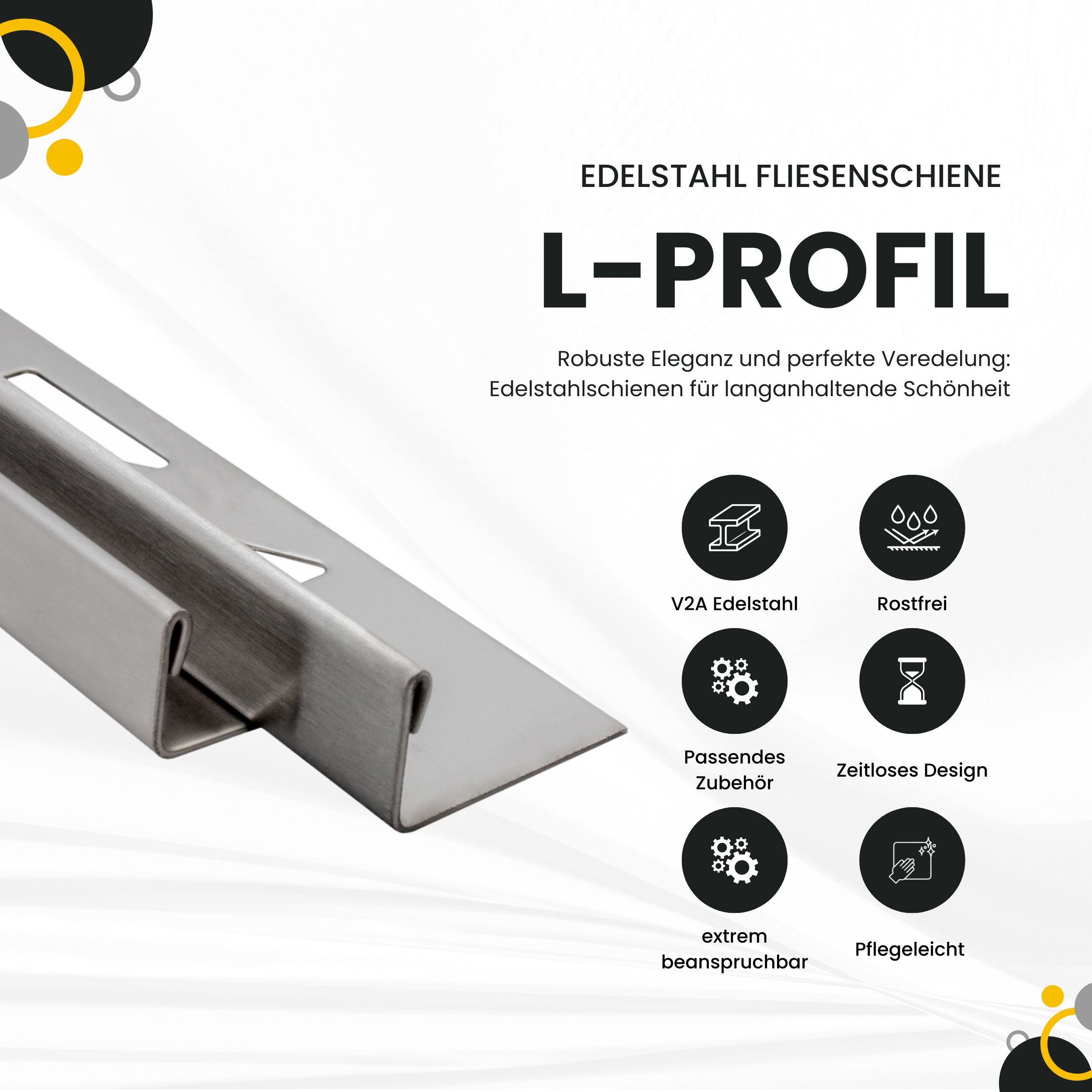 L-Profil Edelstahlschiene Profil Fliesenschiene Edelstahl V2A L250cm 4,5mm glänzend