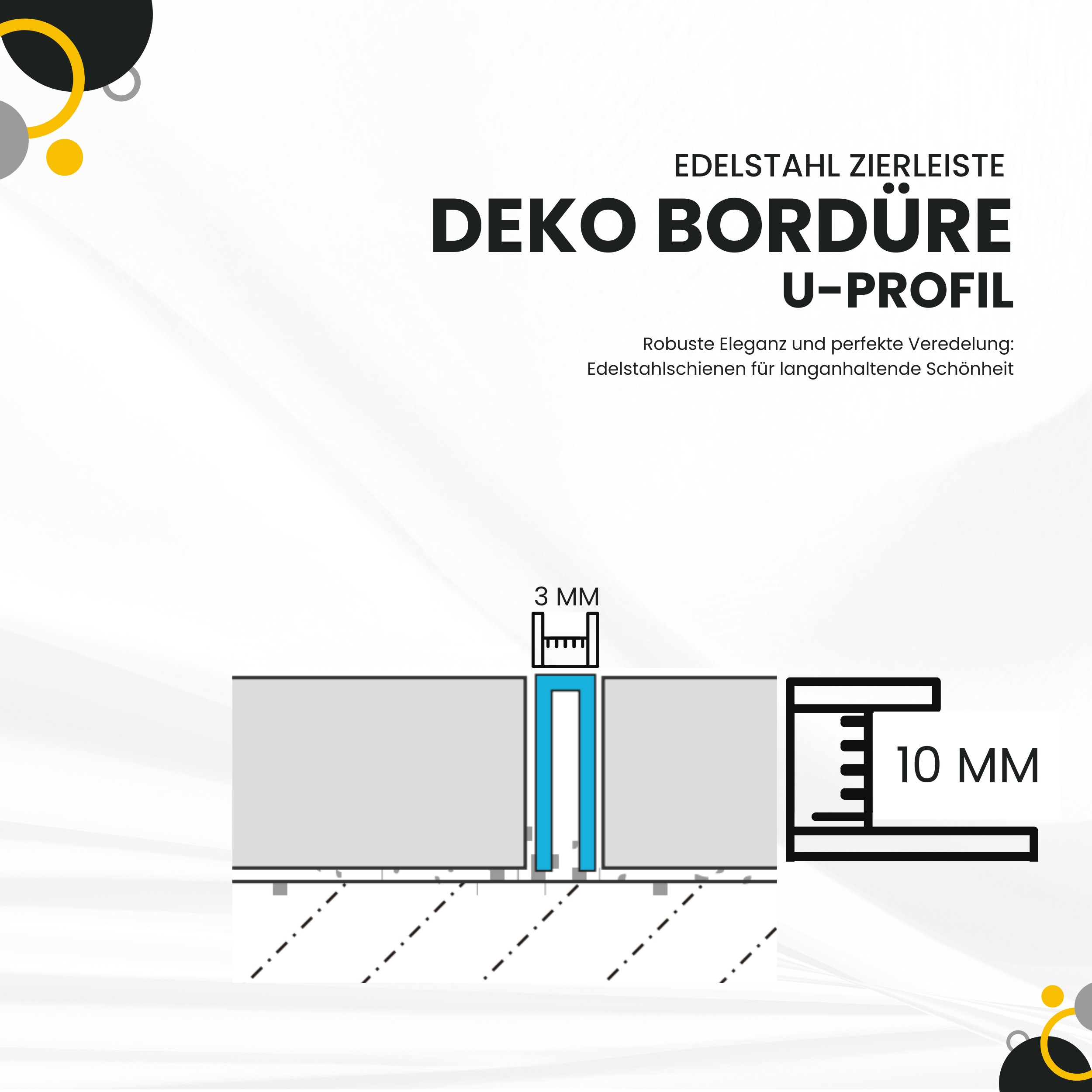 Deko Bordüre U-Profil Zierleiste Fliesenschiene Edelstahl V2A L250cm 3mm Deko Bordüre U-Profil Zierleiste Fliesenschiene Edelstahl V2A L250cm 3mm silber glänzend