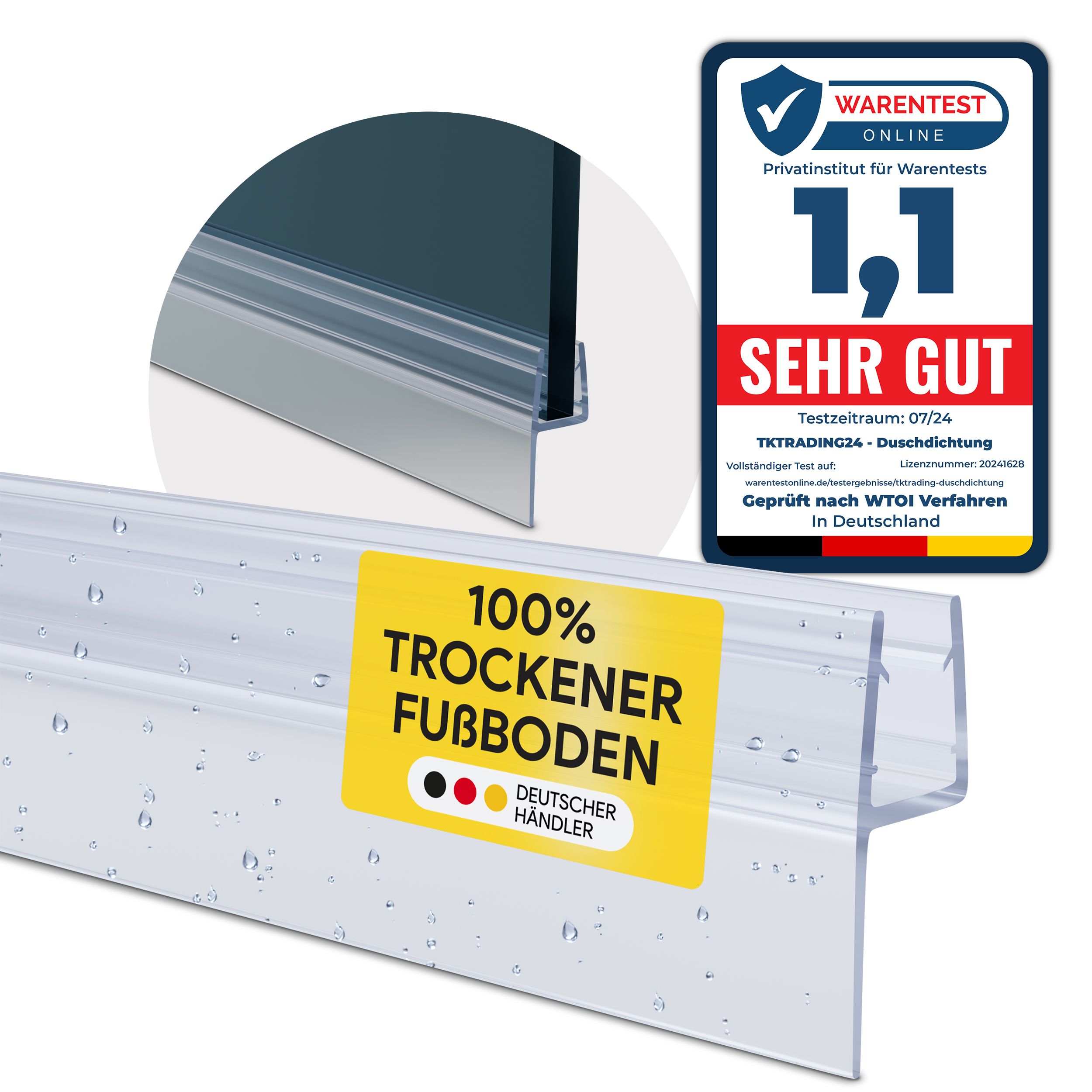 Duschdichtung PVC Ersatzdichtung Duschkabine Dusche TYP-22 200cm Glasstärke10mm