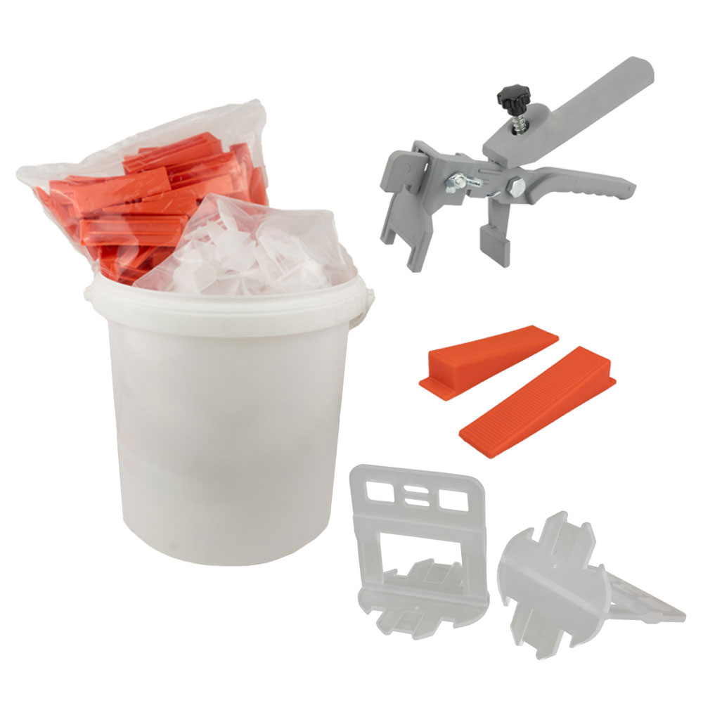 Nivelliersystem 0,5 mm Basis-Set 100 Laschen + 100 Keile + Kunststoffzange Nivelliersystem 0,5 mm Basis-Set 250 Laschen + 250 Keile + Kunststoffzange