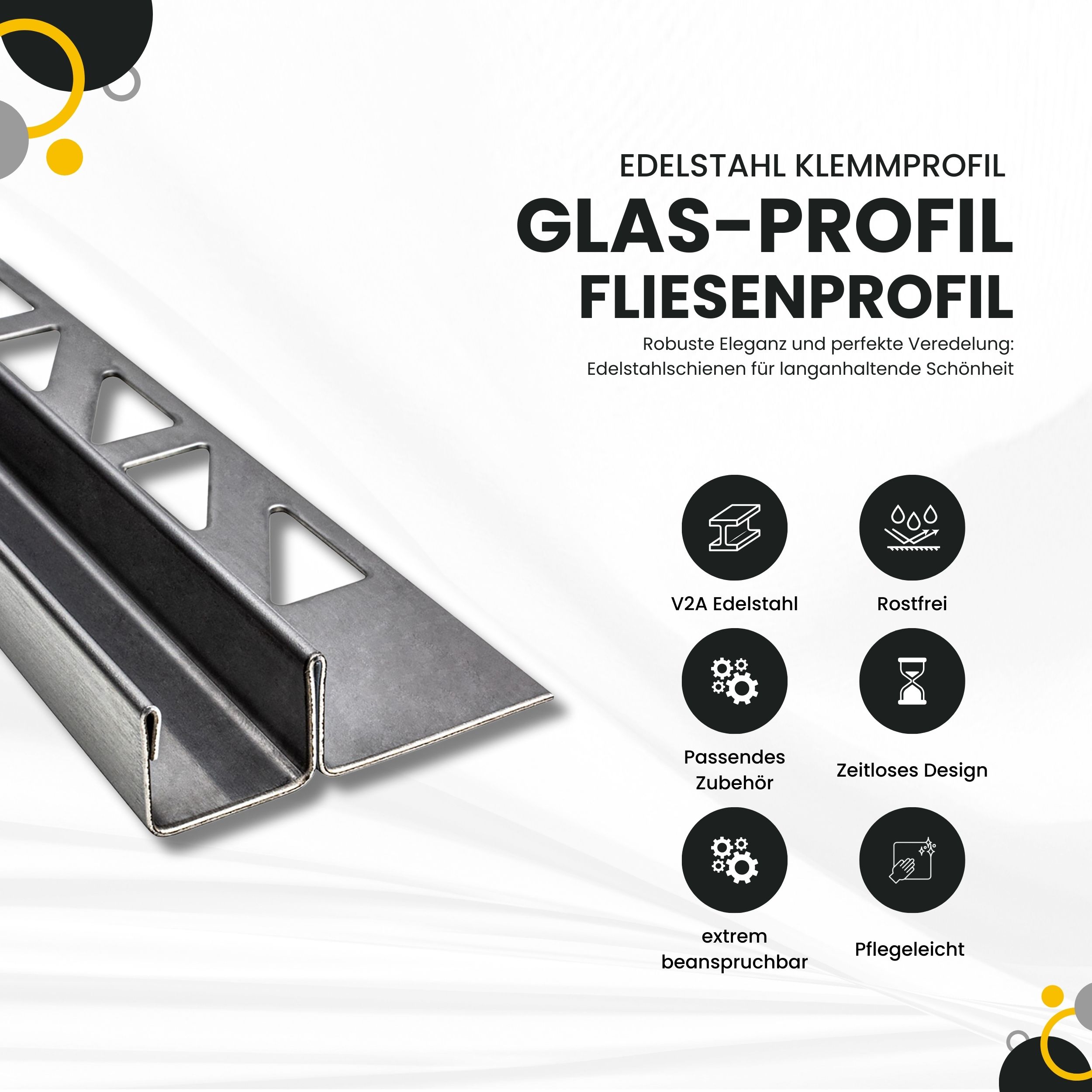 Glas-Fliesenprofil Edelstahl Klemmprofil Wandprofil V2A 2m H12.5mm 13mm-Glas gebürstet