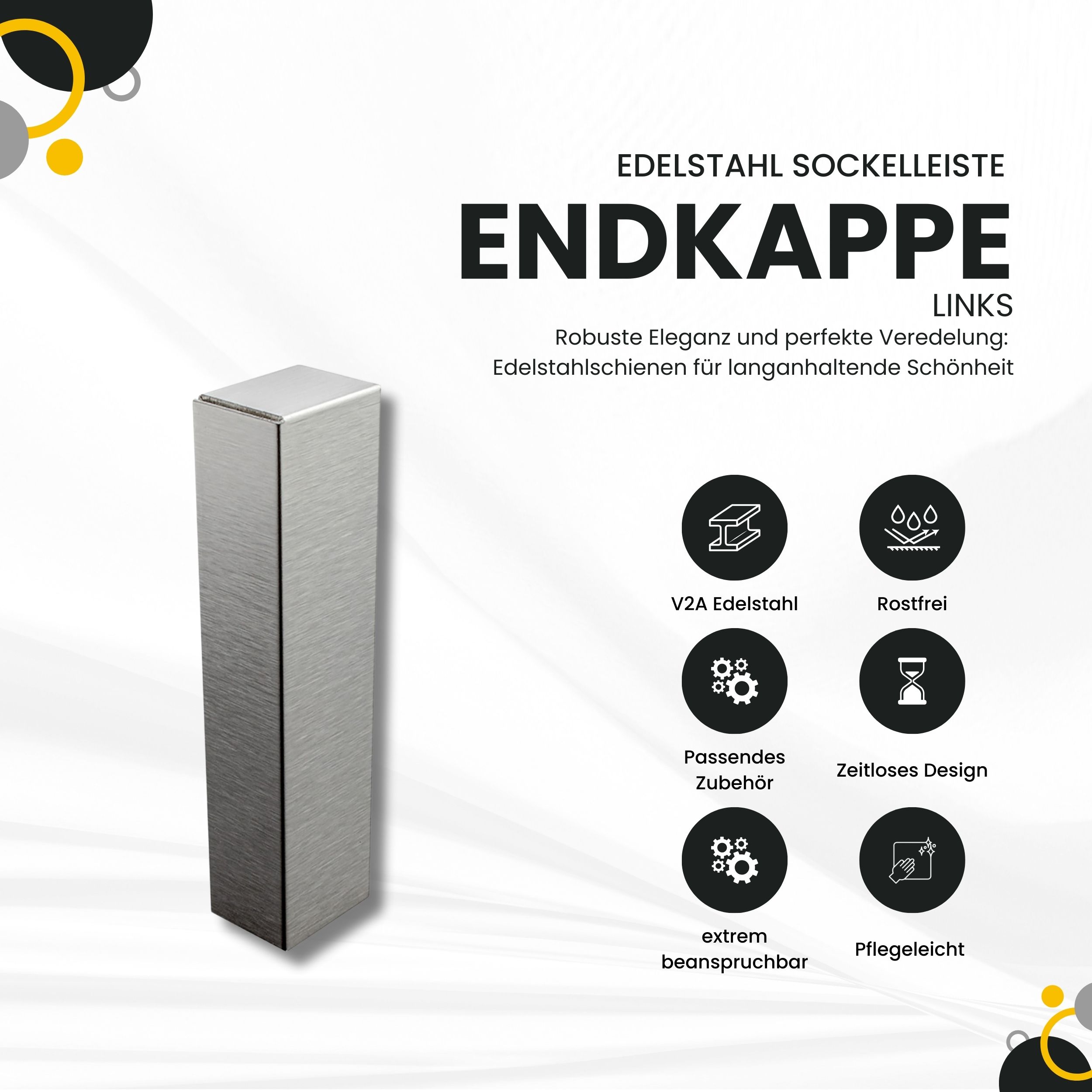 Sockelleiste Edelstahl Fußbodenleisten V2A L250cm 60mm silber gebürstet Endkappe links