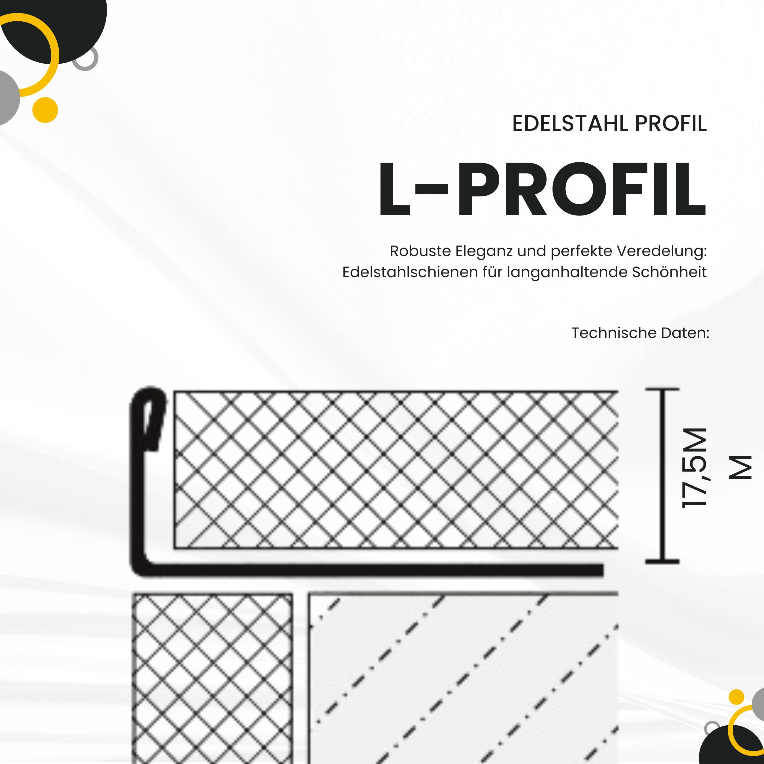 L-Profil Edelstahlschiene Profil Fliesenschiene Edelstahl V2A L250cm 17,5mm gebürstet L-Profil Edelstahlschiene Profil Fliesenschiene Edelstahl V2A L250cm 17,5mm gebürstet