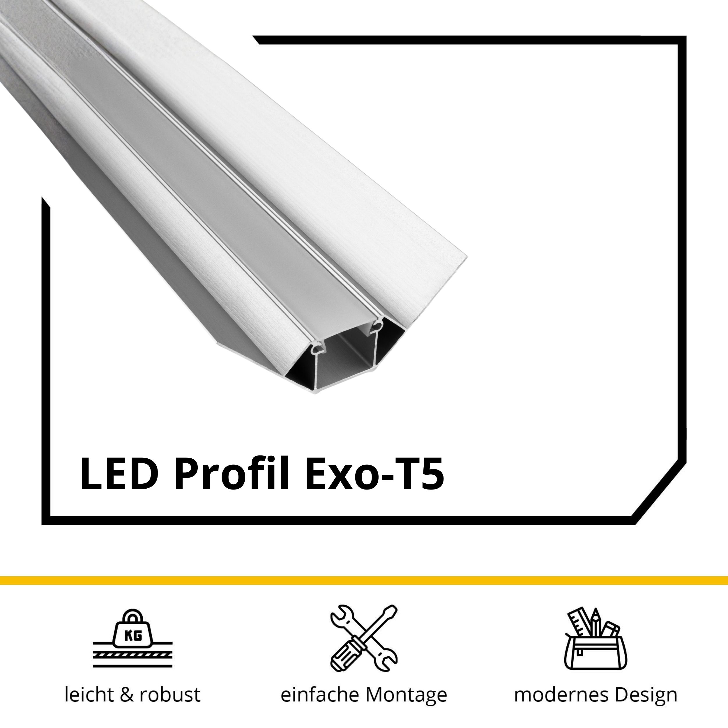 LED Trockenbau-Eckprofil Innen Silber – für LED-Strips bis 16mm 2m opal