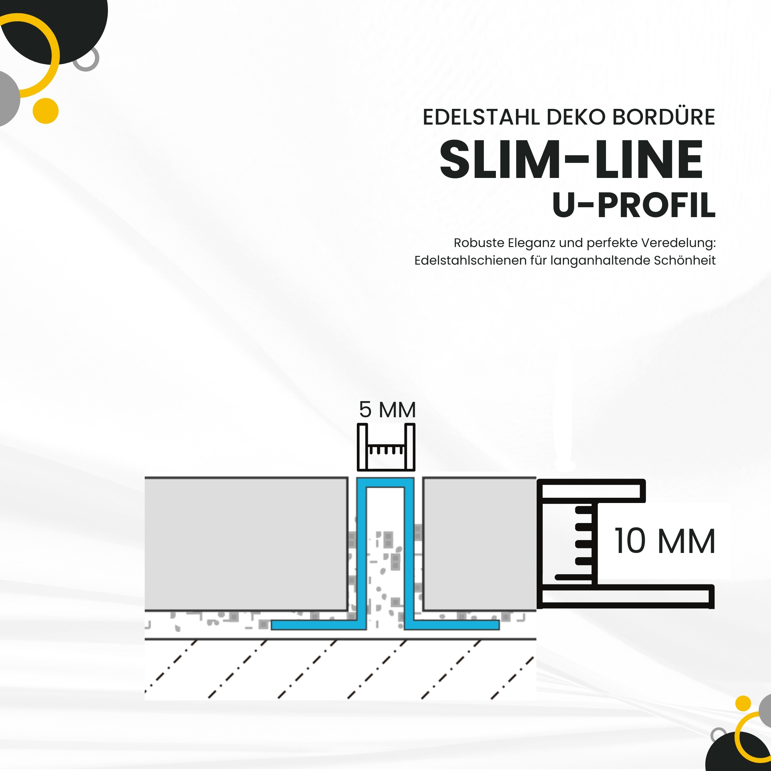 Slim-Line U-Profil Bordüre mit Schenkel Fliesenschiene Edelstahl V2A L250cm H10 Slim-Line U-Profil Bordüre mit Schenkel Fliesenschiene Edelstahl V2A L250cm H10 glänzend